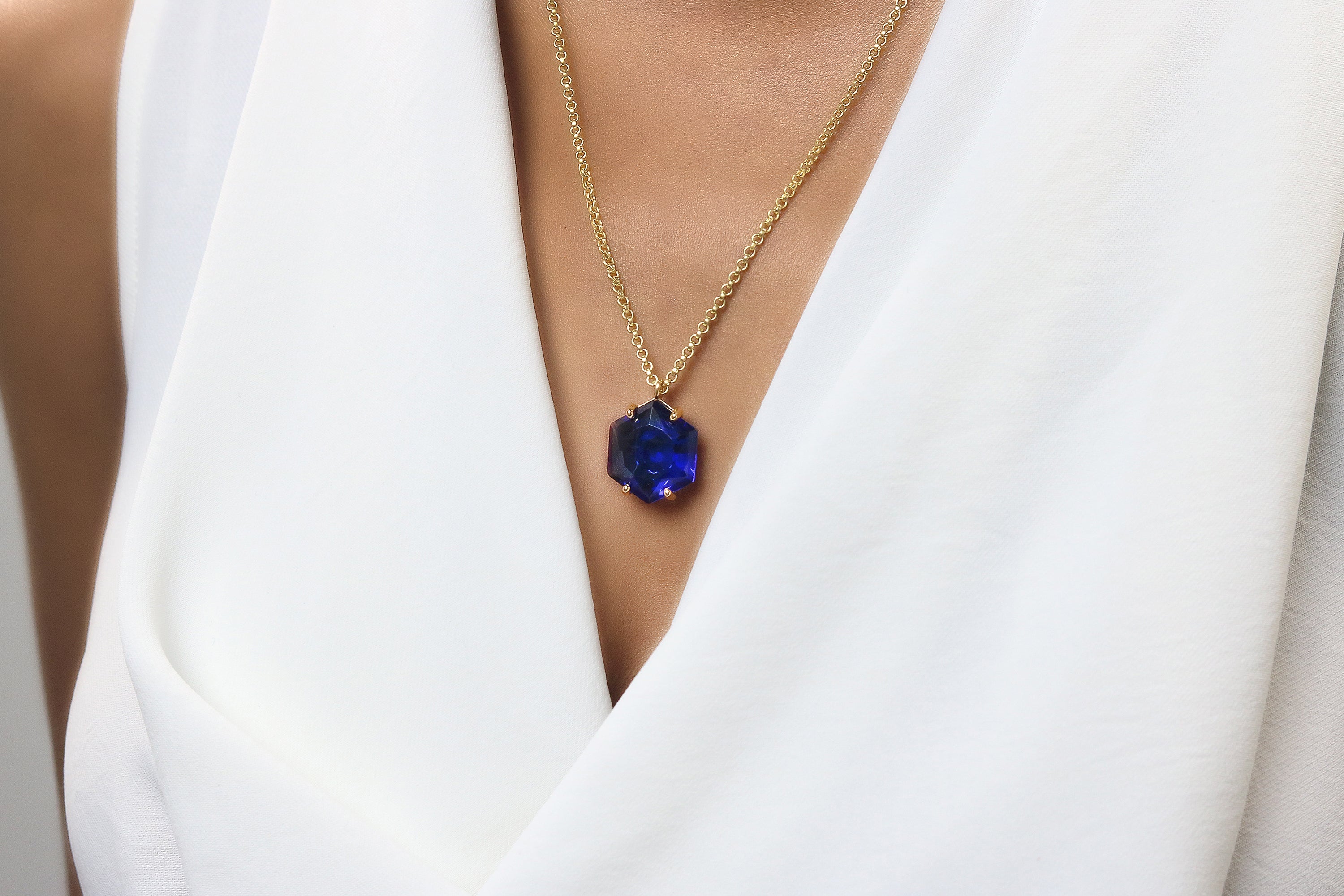 Artisan Hexagon Sapphire Sterling Silver Necklace necklaces Anemone Jewelry