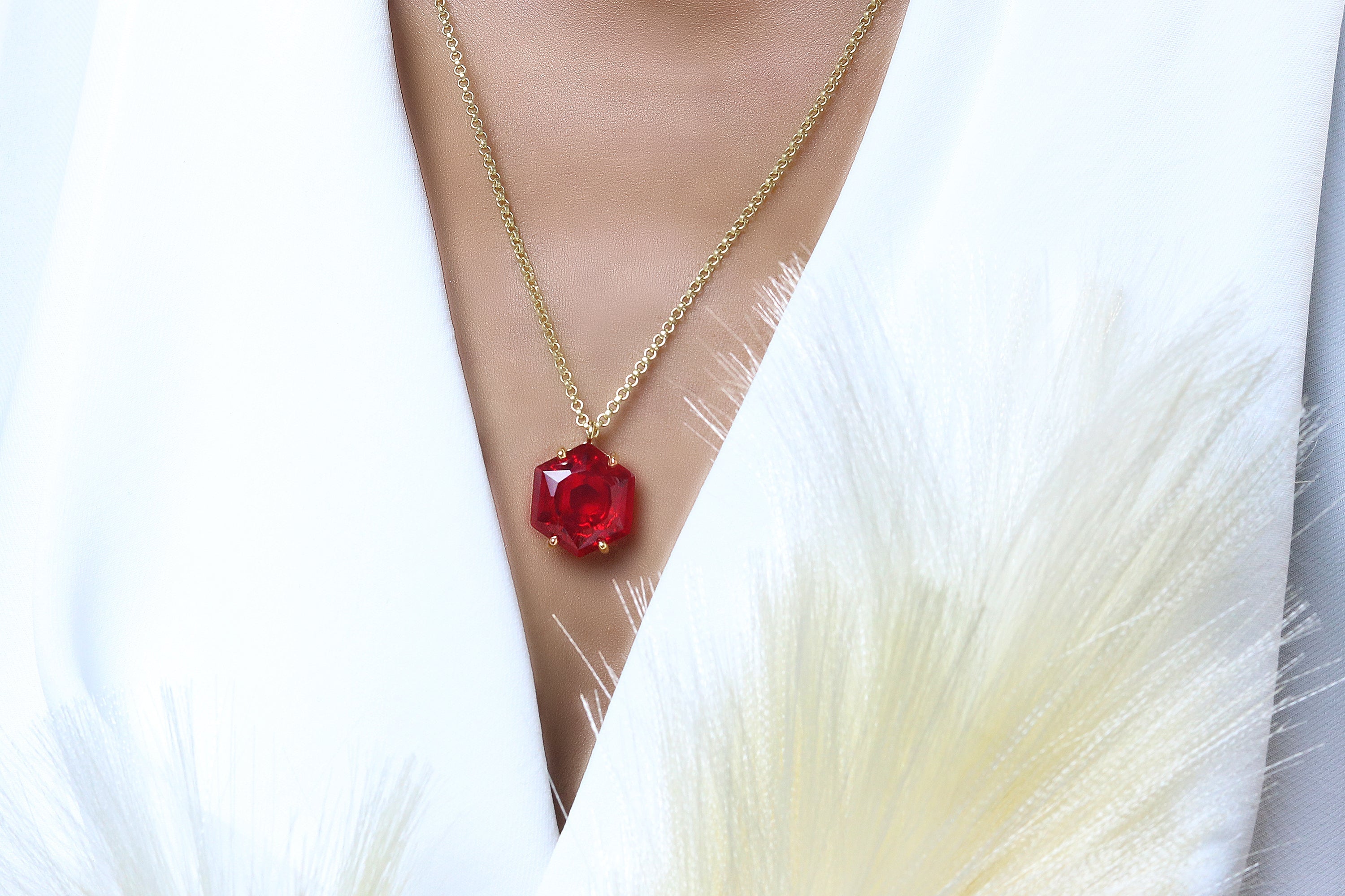 Gold Filled Hexagon Cut Ruby Gem Necklace necklaces Anemone Jewelry