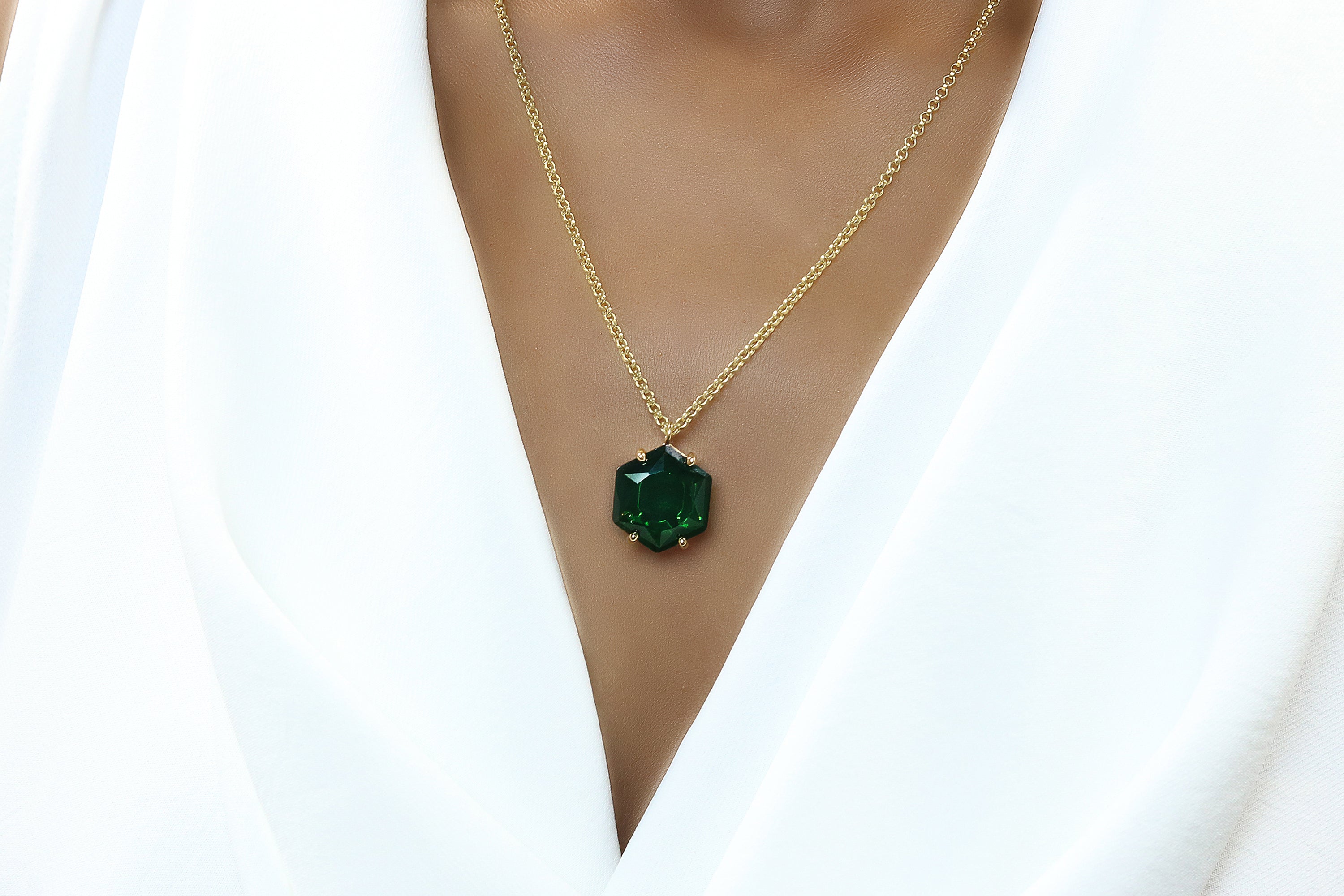 Artisan Hexagon Emerald Gold Filled Necklace necklaces Anemone Jewelry