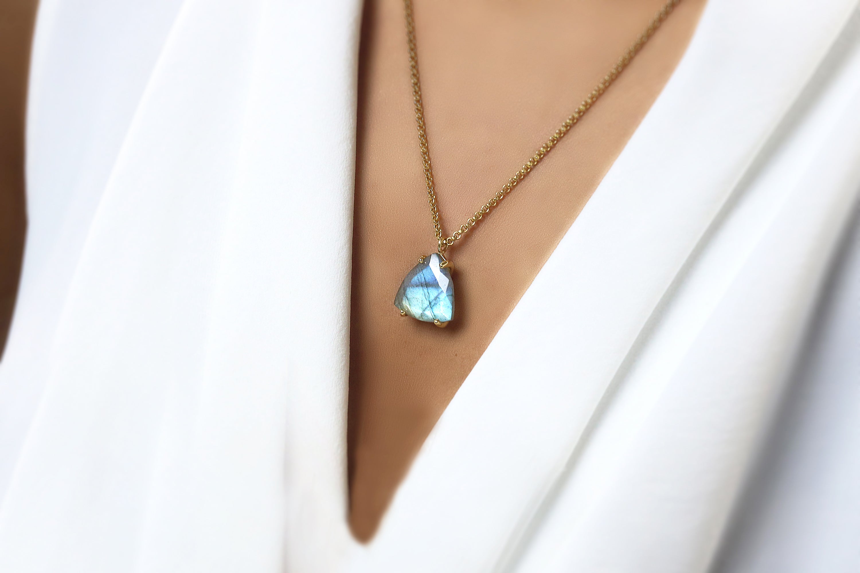 Triangle Labradorite Pendant Gold Necklace necklaces Anemone Jewelry