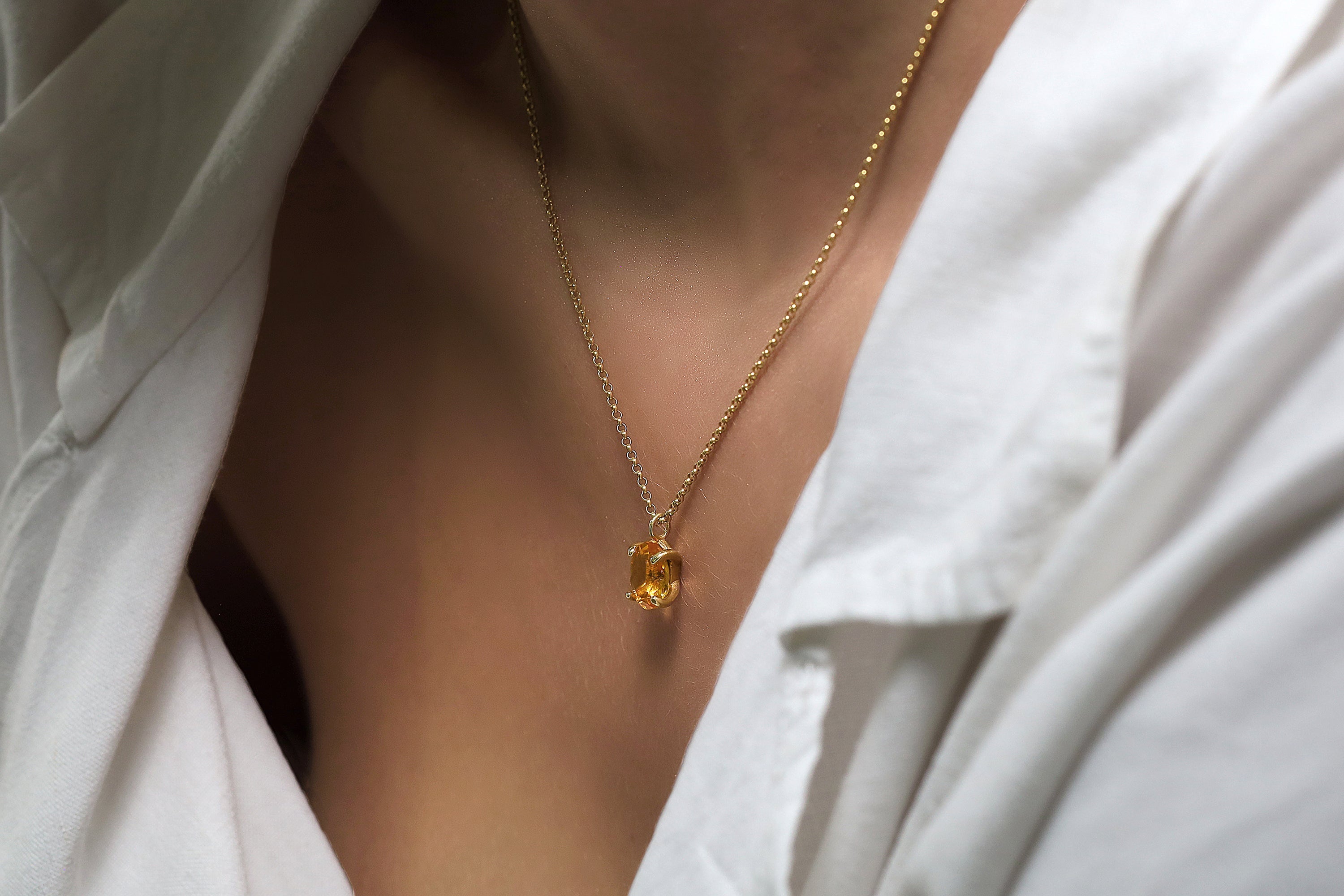 Bright Citrine Gold Pendant Necklace necklaces Anemone Unique