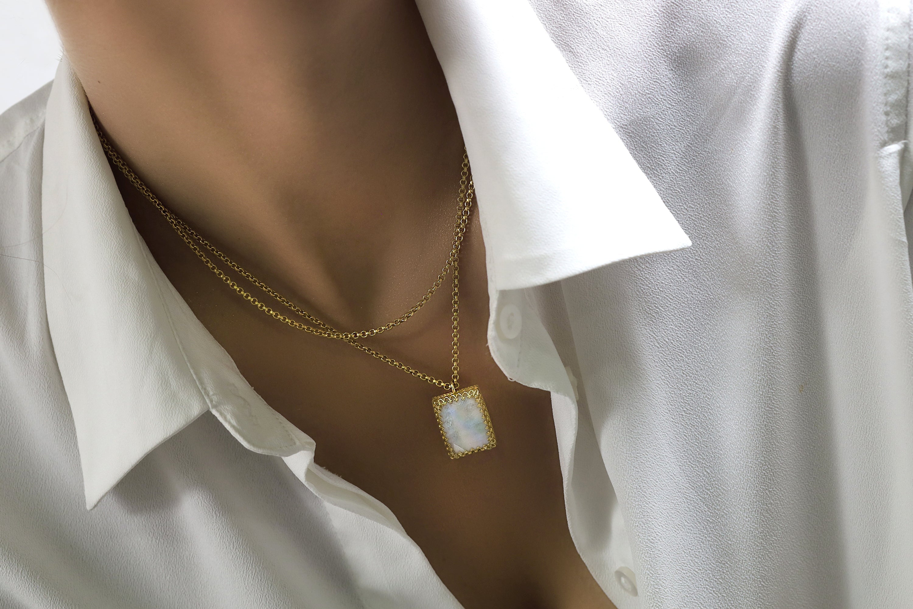 Dazzling Rainbow Moonstone Gold Necklace necklaces Anemone Jewelry