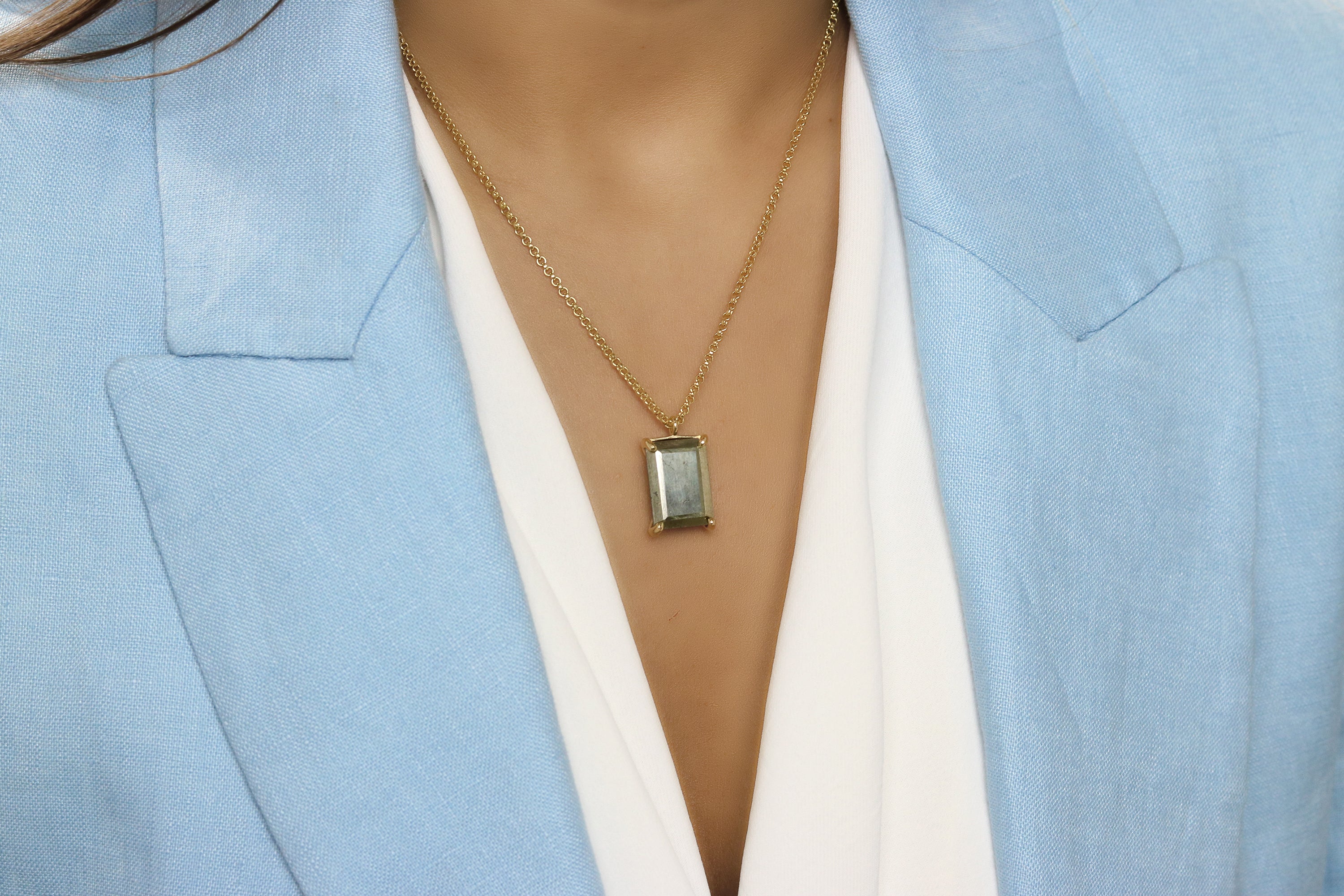 Rectangular Cut Pyrite Necklace in Gold necklaces Anemone Jewelry