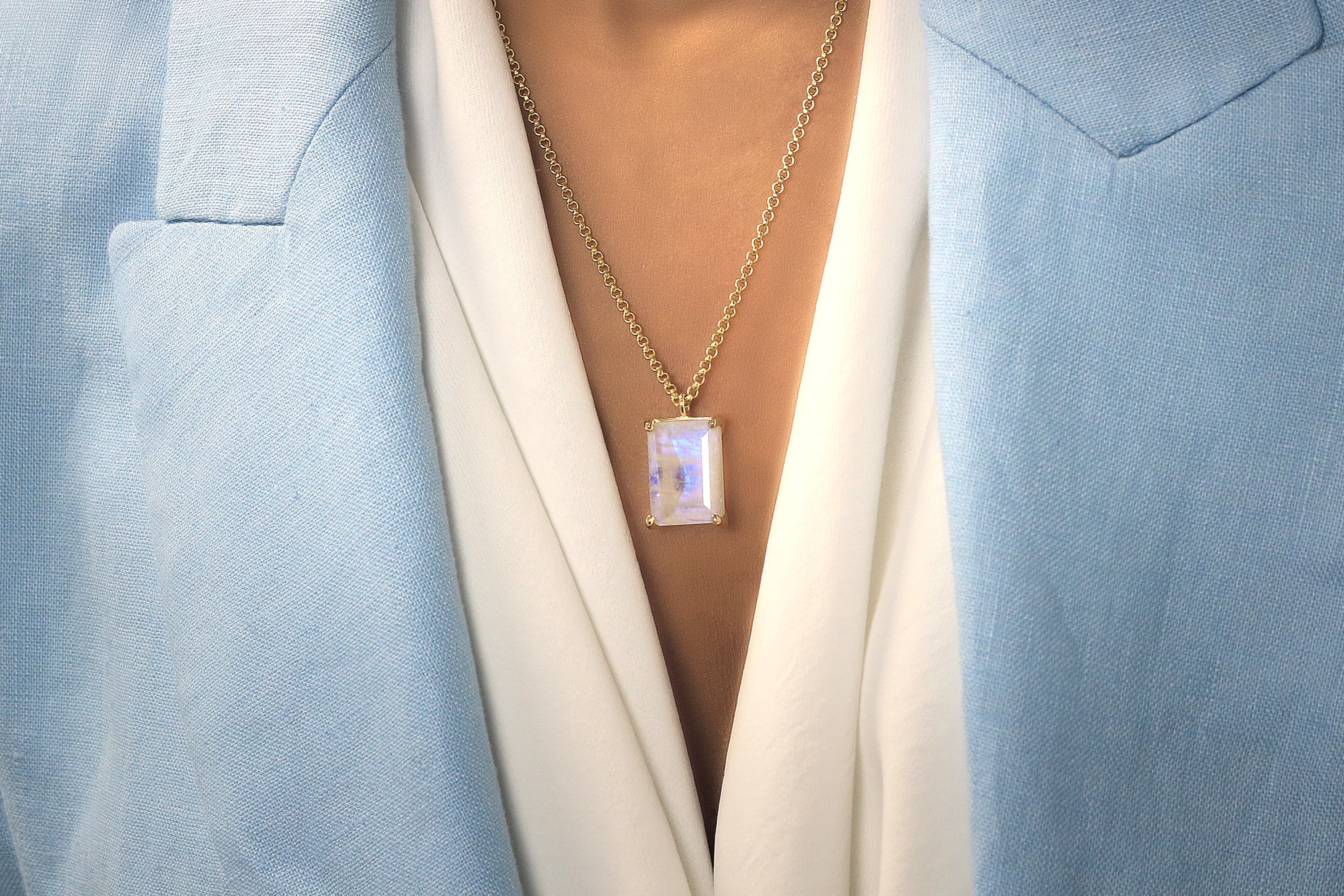 Silver Rectangle Moonstone Necklace necklaces Anemone Jewelry