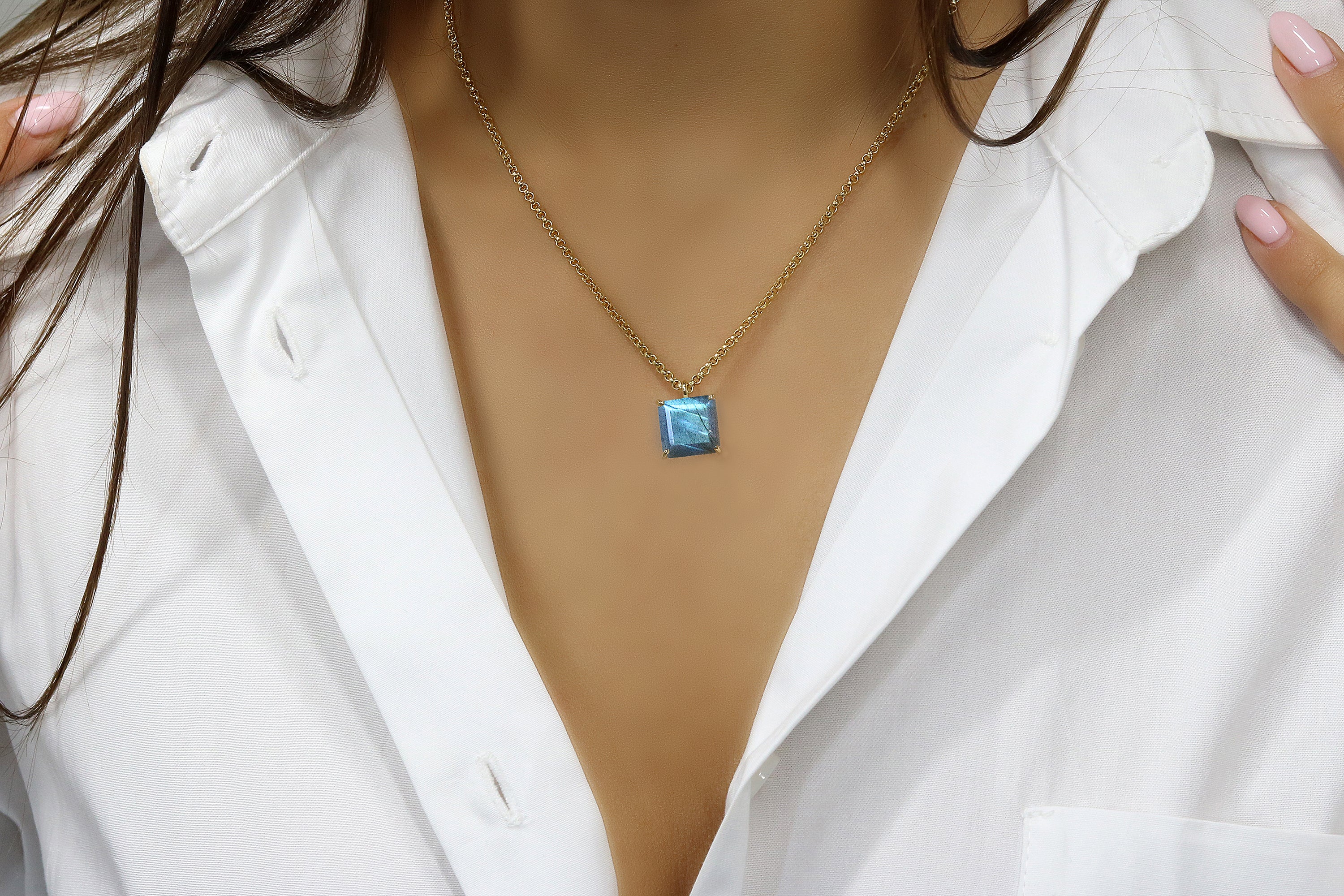 Flashy Blue Labradorite Gold Necklace necklaces Anemone Unique