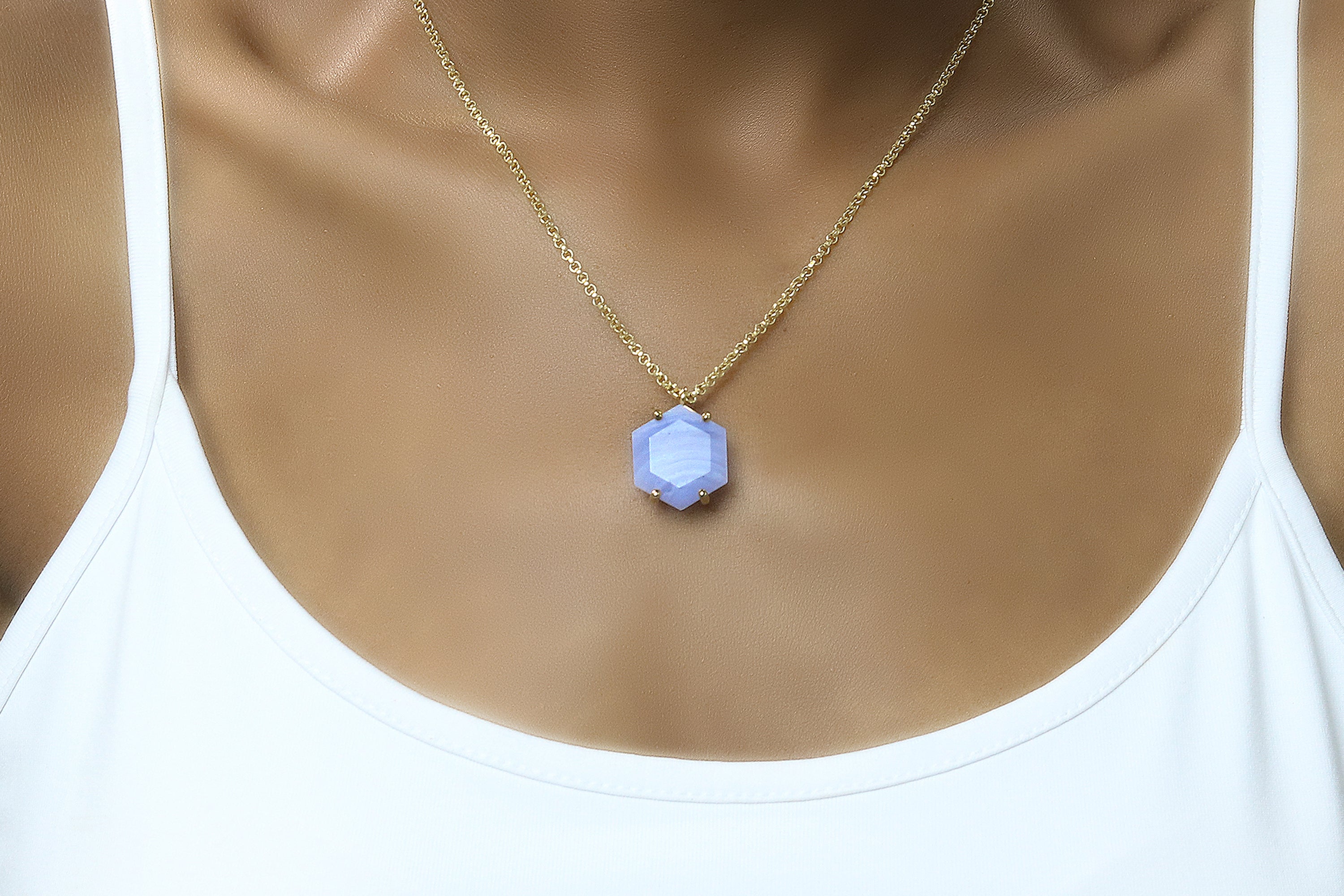 Fascinating Gold Filled Blue Lace Agate Necklace necklaces Anemone Jewelry