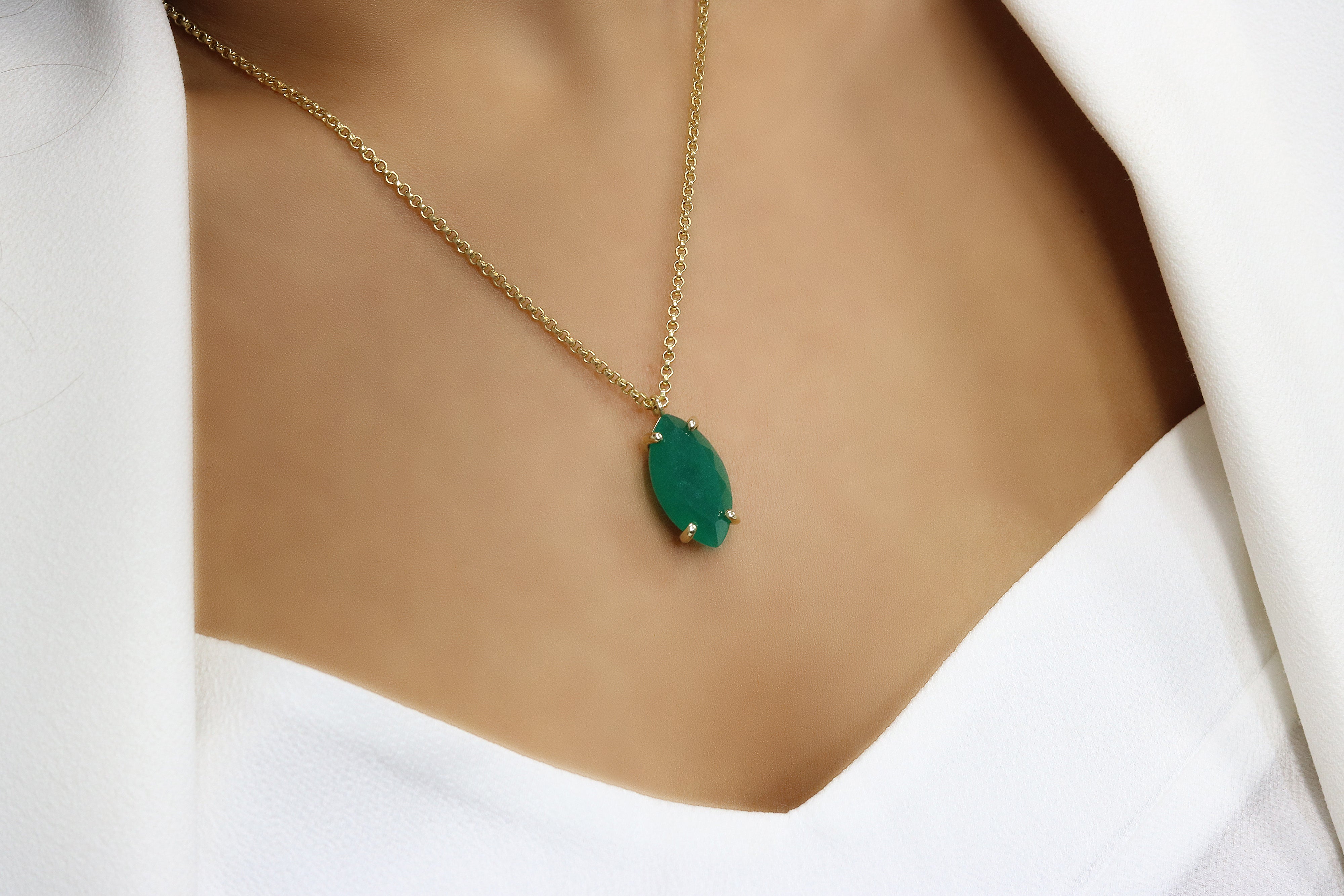 Marquise Green Onyx Pendant Necklace necklaces Anemone Jewelry
