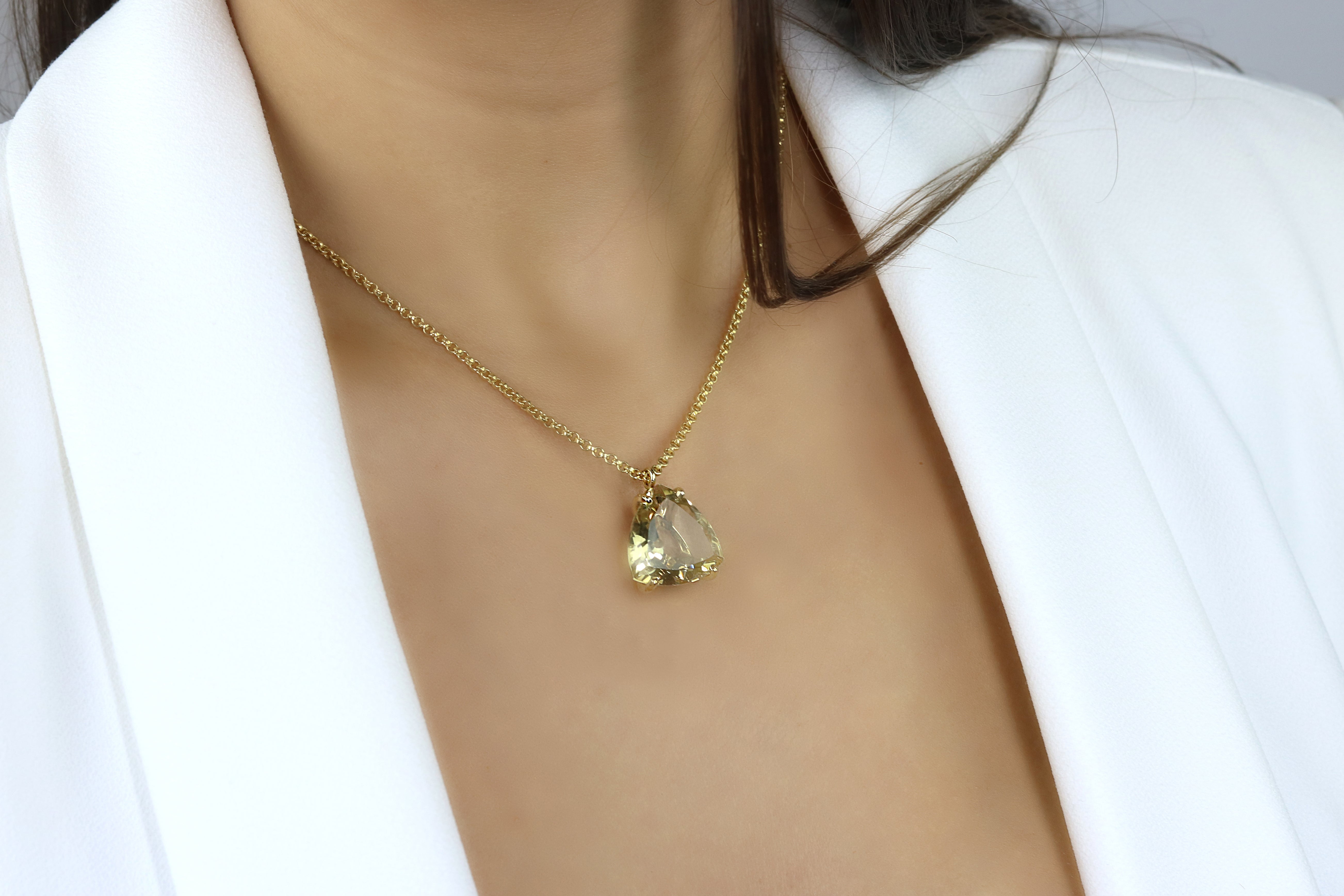 Yellow Quartz Trillion Gem Pendant Necklace necklaces Anemone Jewelry
