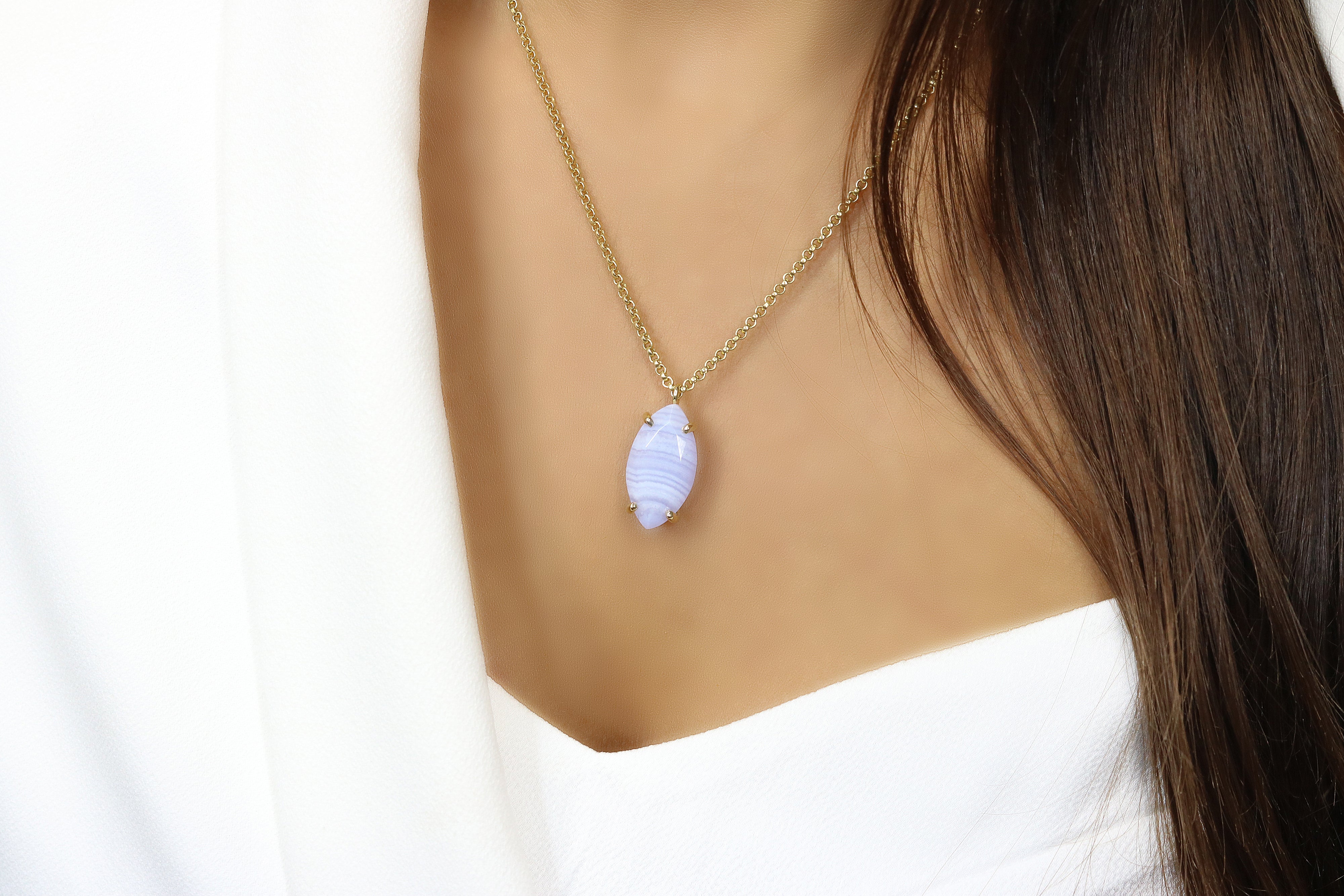 Lovely Marquise Lace Agate Pendant Necklace necklaces Anemone Jewelry