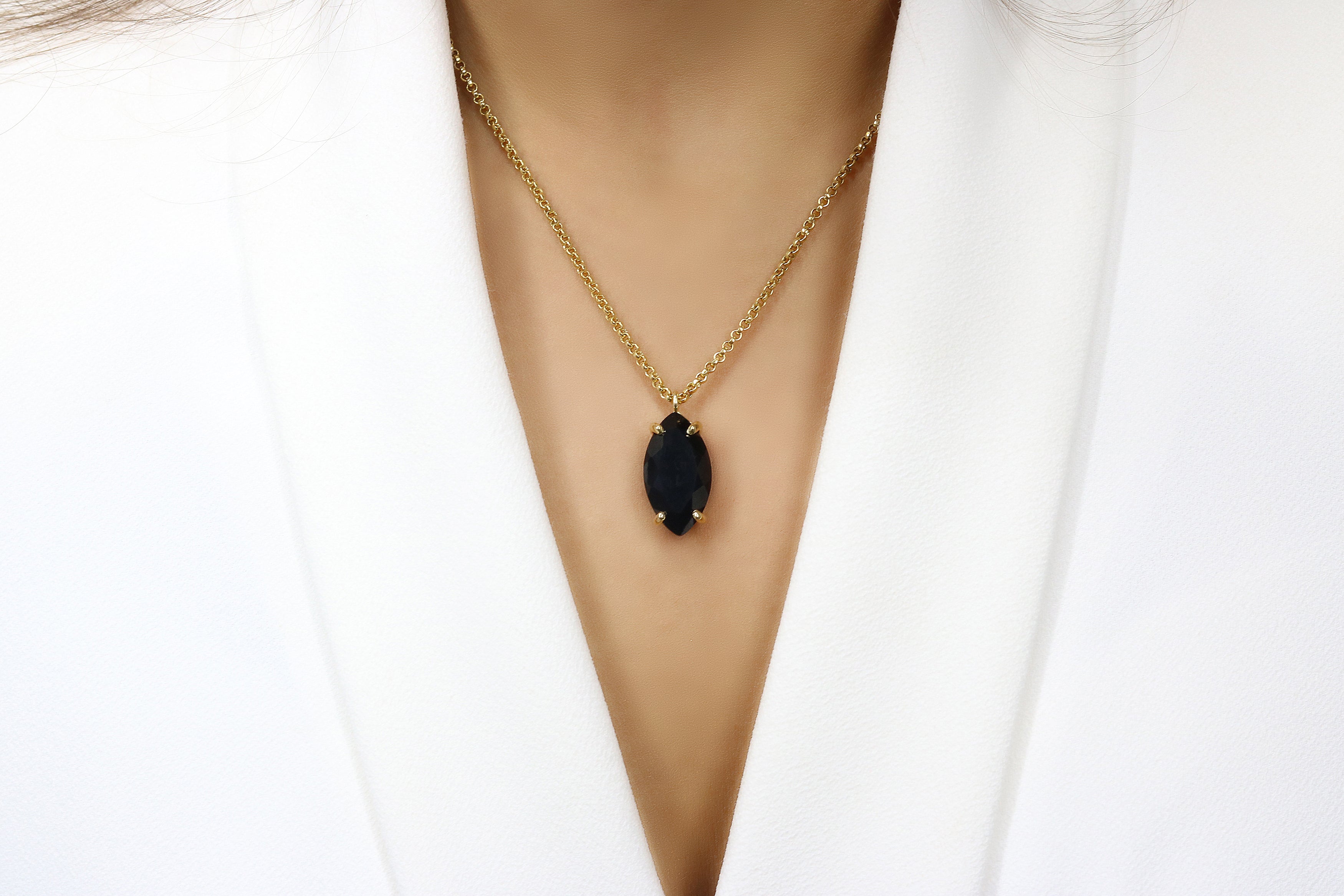 Marquise Gold Pendant Black Onyx Necklace necklaces Anemone Jewelry