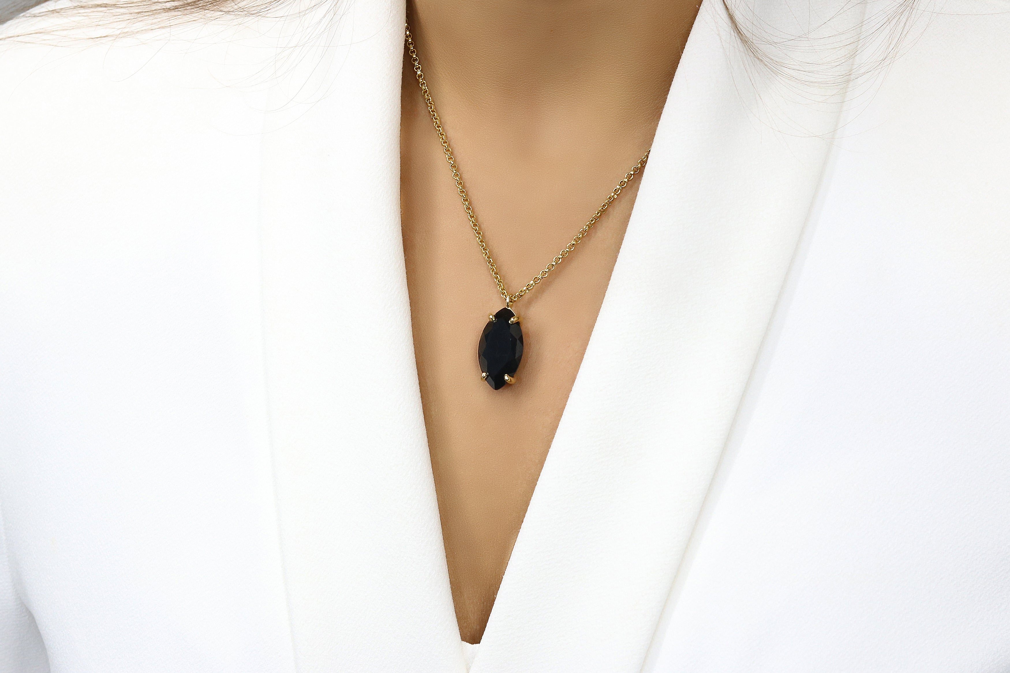 Marquise Gold Pendant Black Onyx Necklace necklaces Anemone Jewelry
