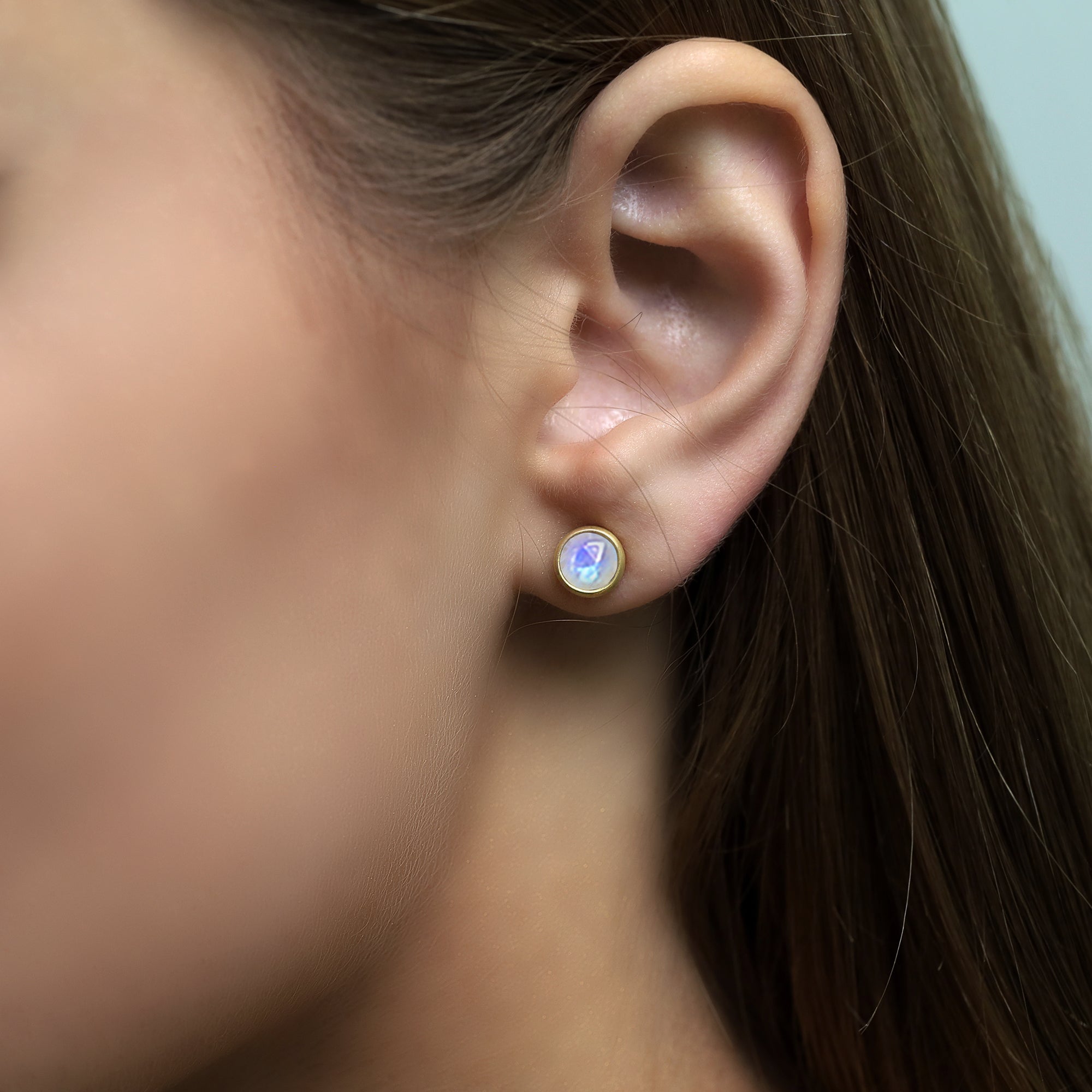 Round Gold Delicate Bezel Set Moonstone Earrings Earrings Anemone Limited