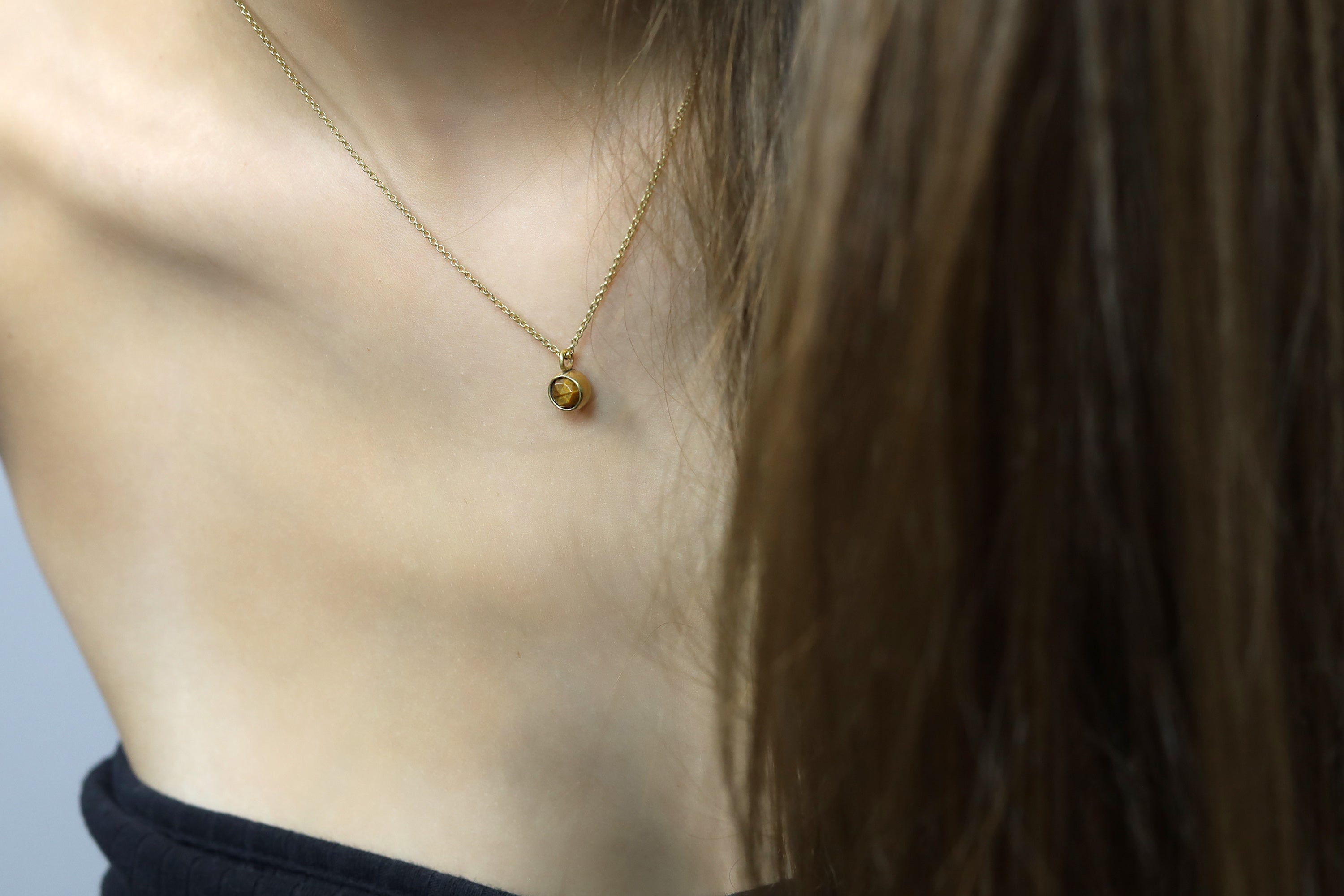 Round Bezel Set Tiger Eye Pendant Necklace in Gold necklaces Anemone Limited