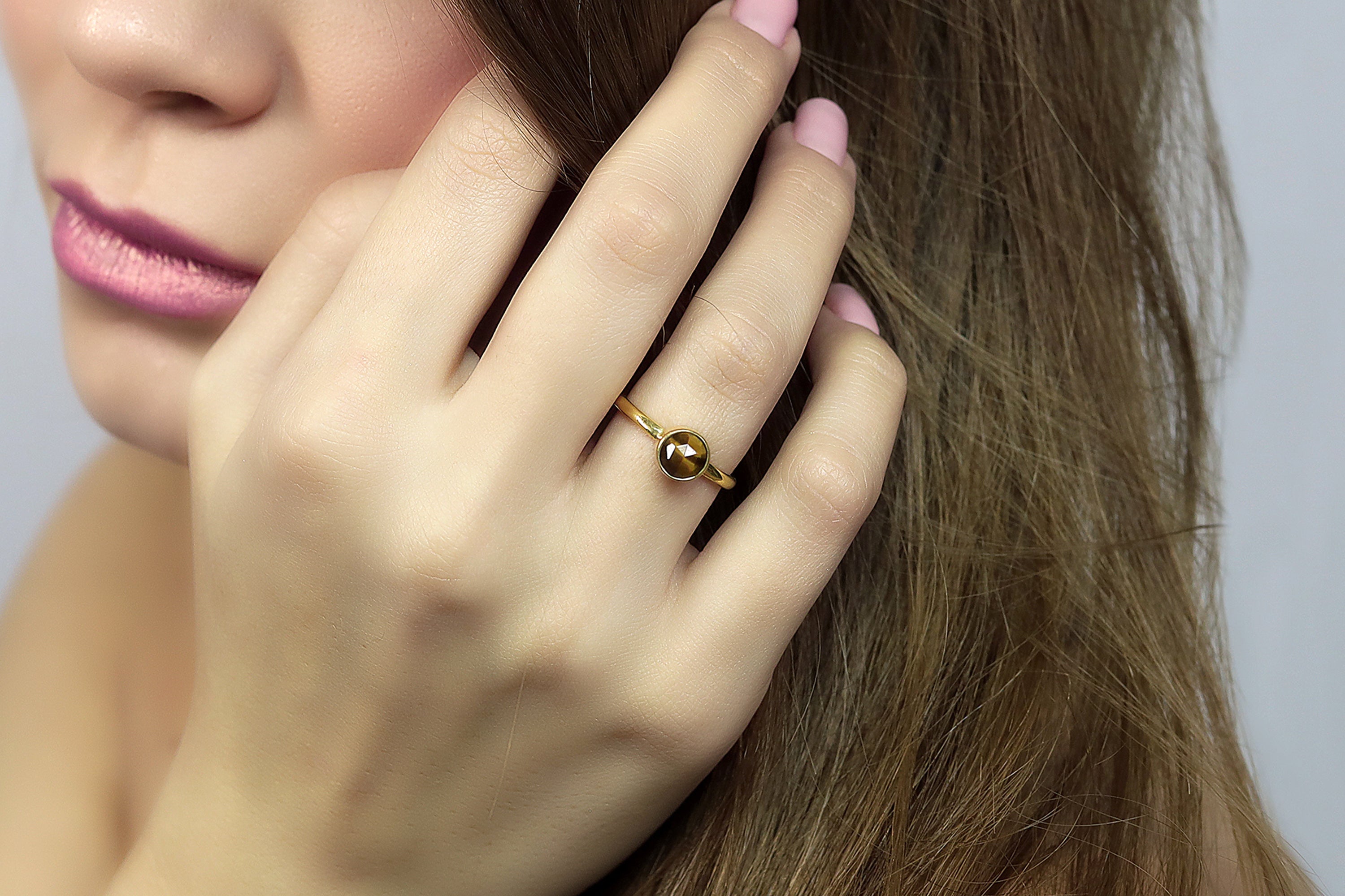 Gold Tiger Eye Bezel Set Statement Ring Rings Anemone Limited