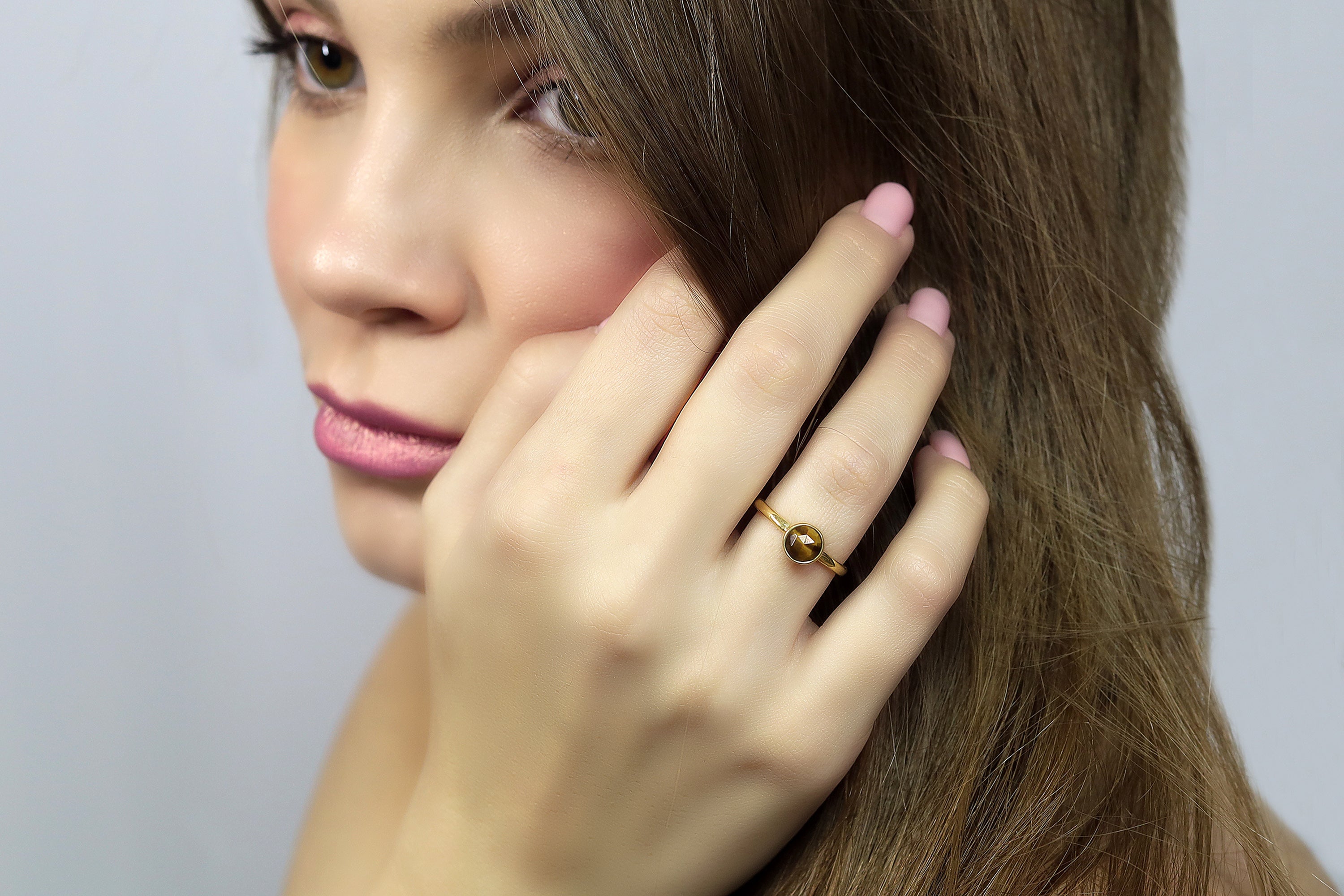 Gold Tiger Eye Bezel Set Statement Ring Rings Anemone Limited