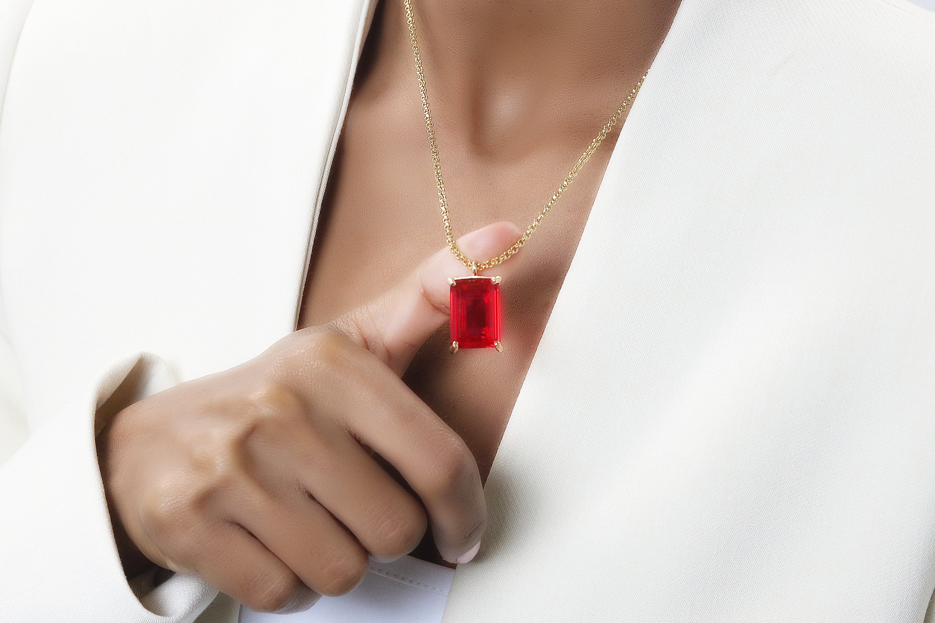 Vibrant Rectangle Ruby Necklace in Gold necklaces Anemone Jewelry