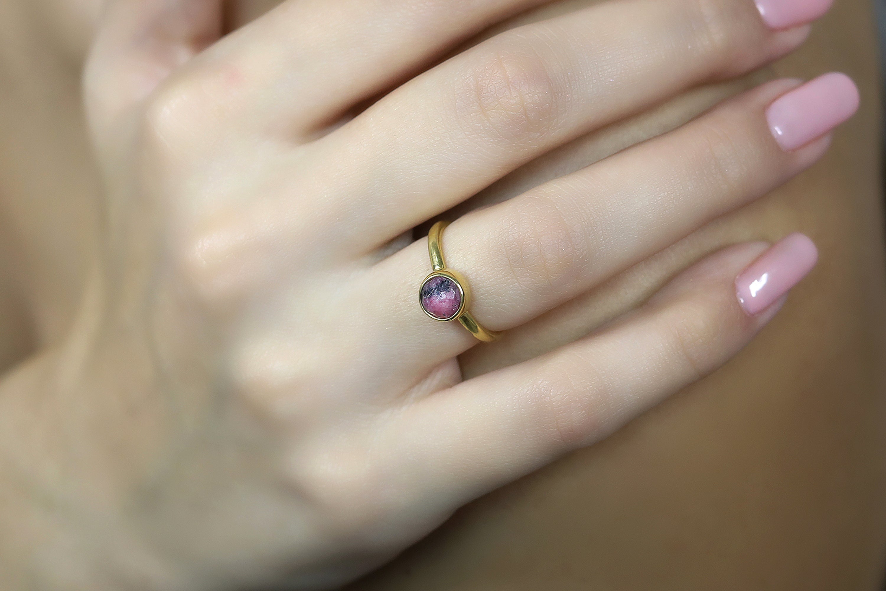 Gold Filled Pink Rhodonite Bezel Ring Rings Anemone Limited