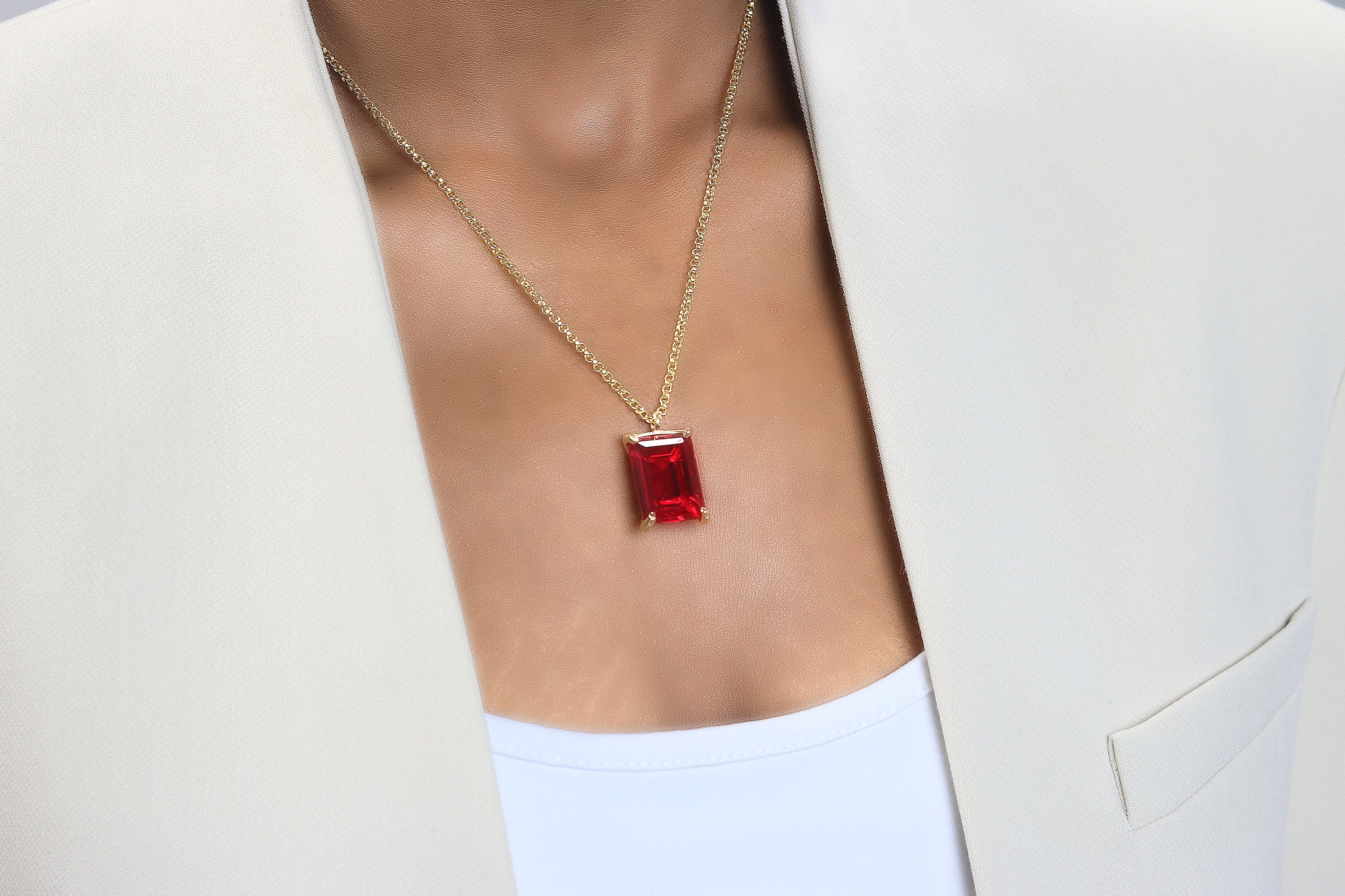 Vibrant Rectangle Ruby Necklace in Gold necklaces Anemone Jewelry