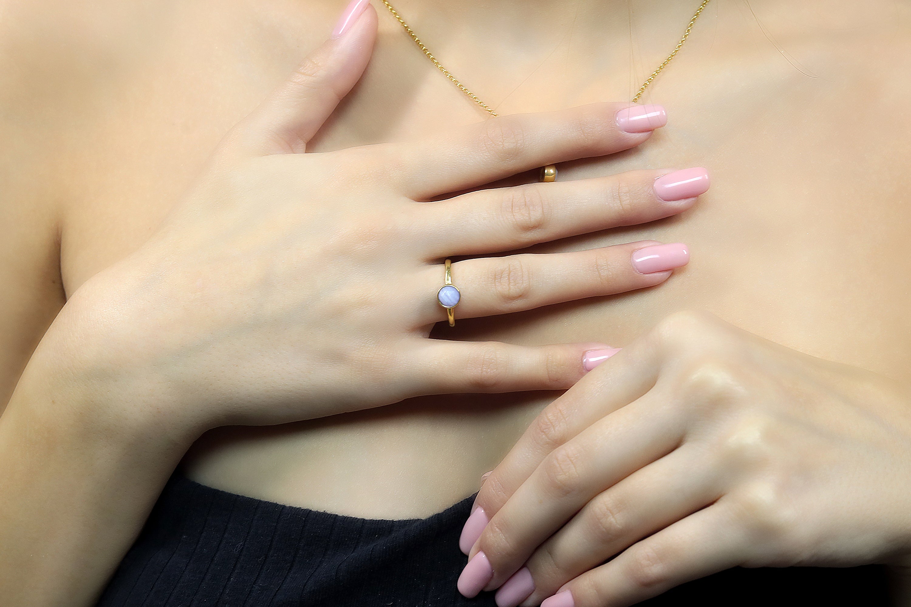 Handmade Blue Lace Agate Bezel Set Gold Ring Rings Anemone Limited