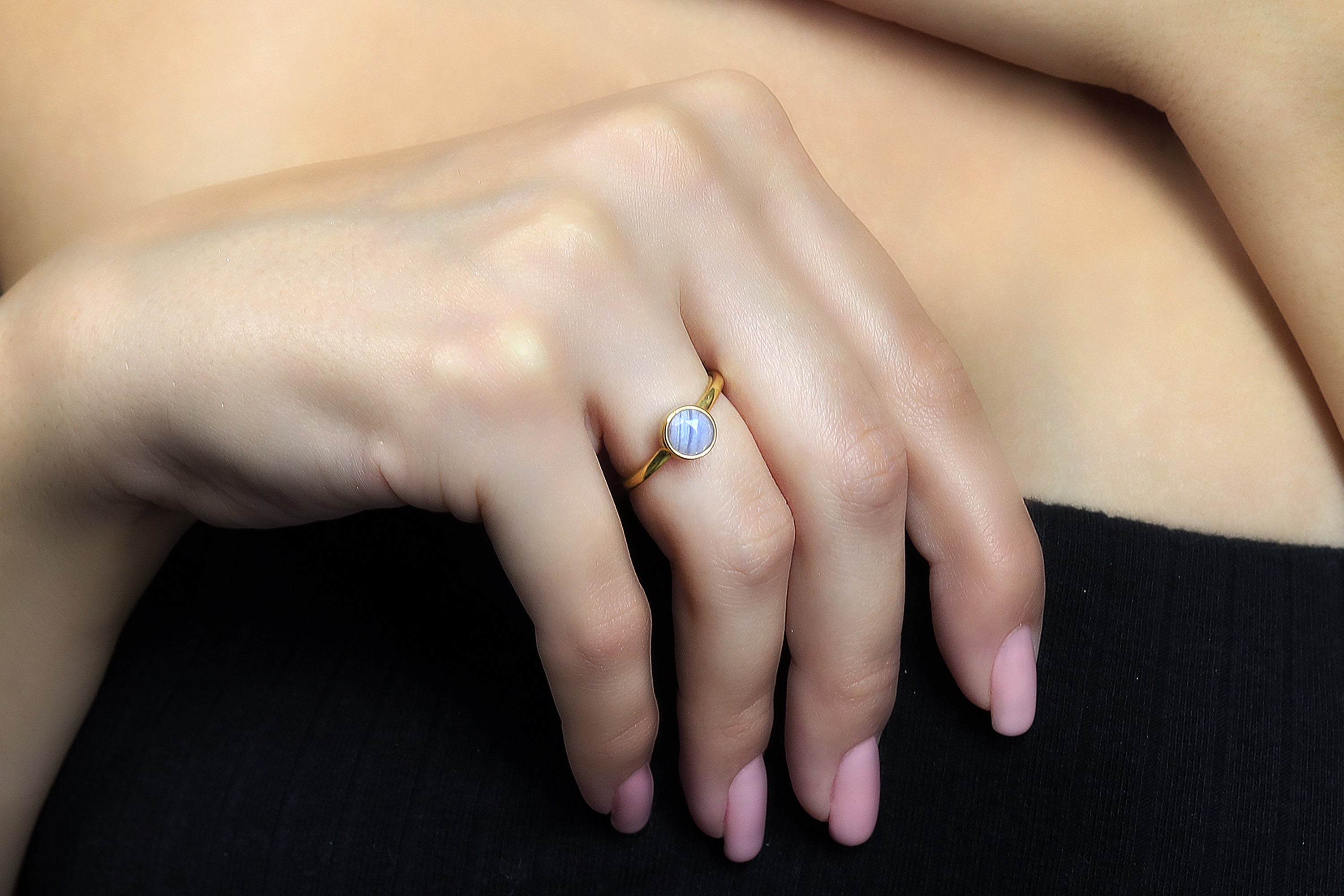 Handmade Blue Lace Agate Bezel Set Gold Ring Rings Anemone Limited