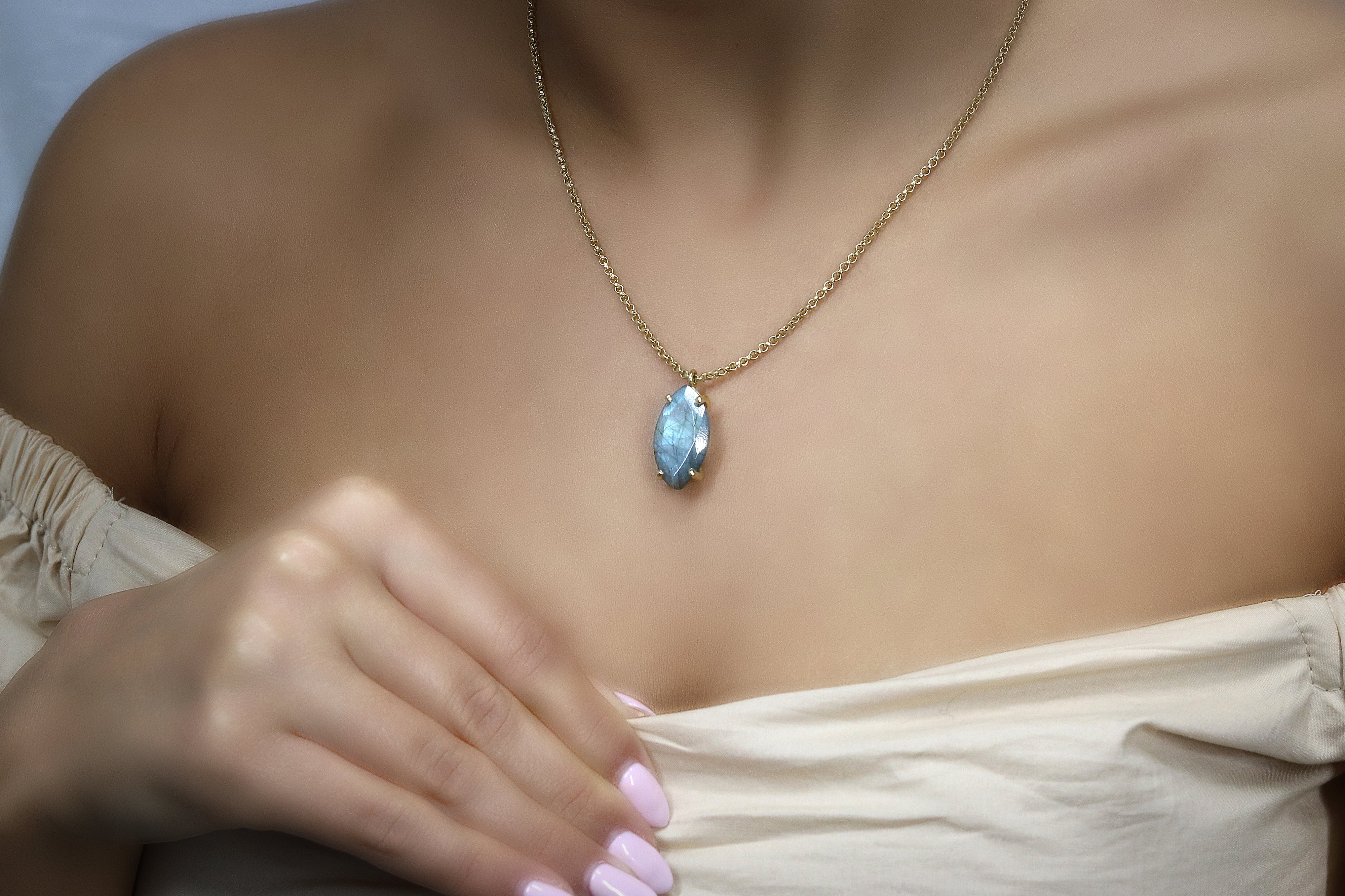 Fascinating Marquise Labradorite Necklace in 14k Gold Filled necklaces Anemone Jewelry