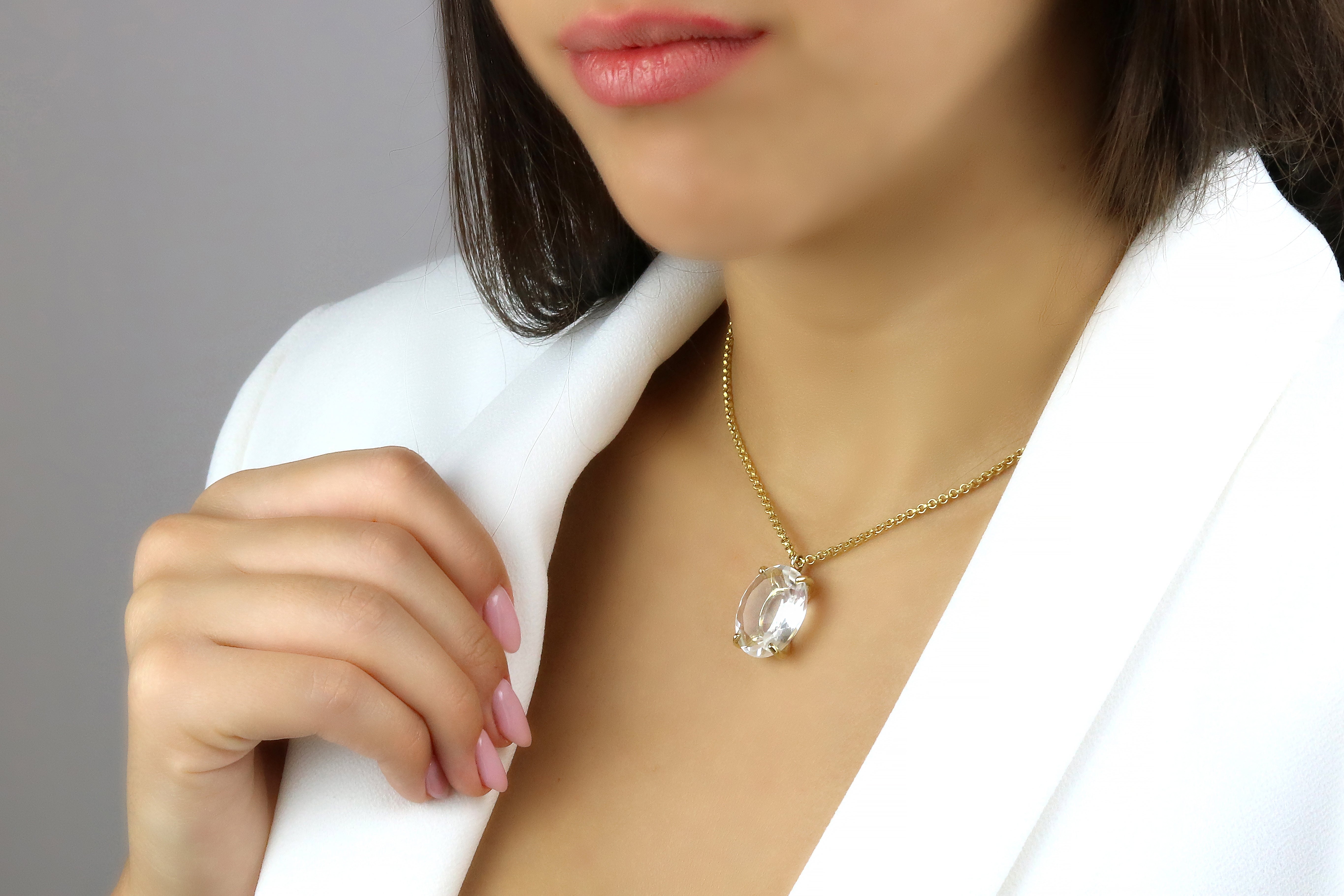 Natural Clear Quartz Gemstone Pendant Necklace necklaces Anemone Jewelry