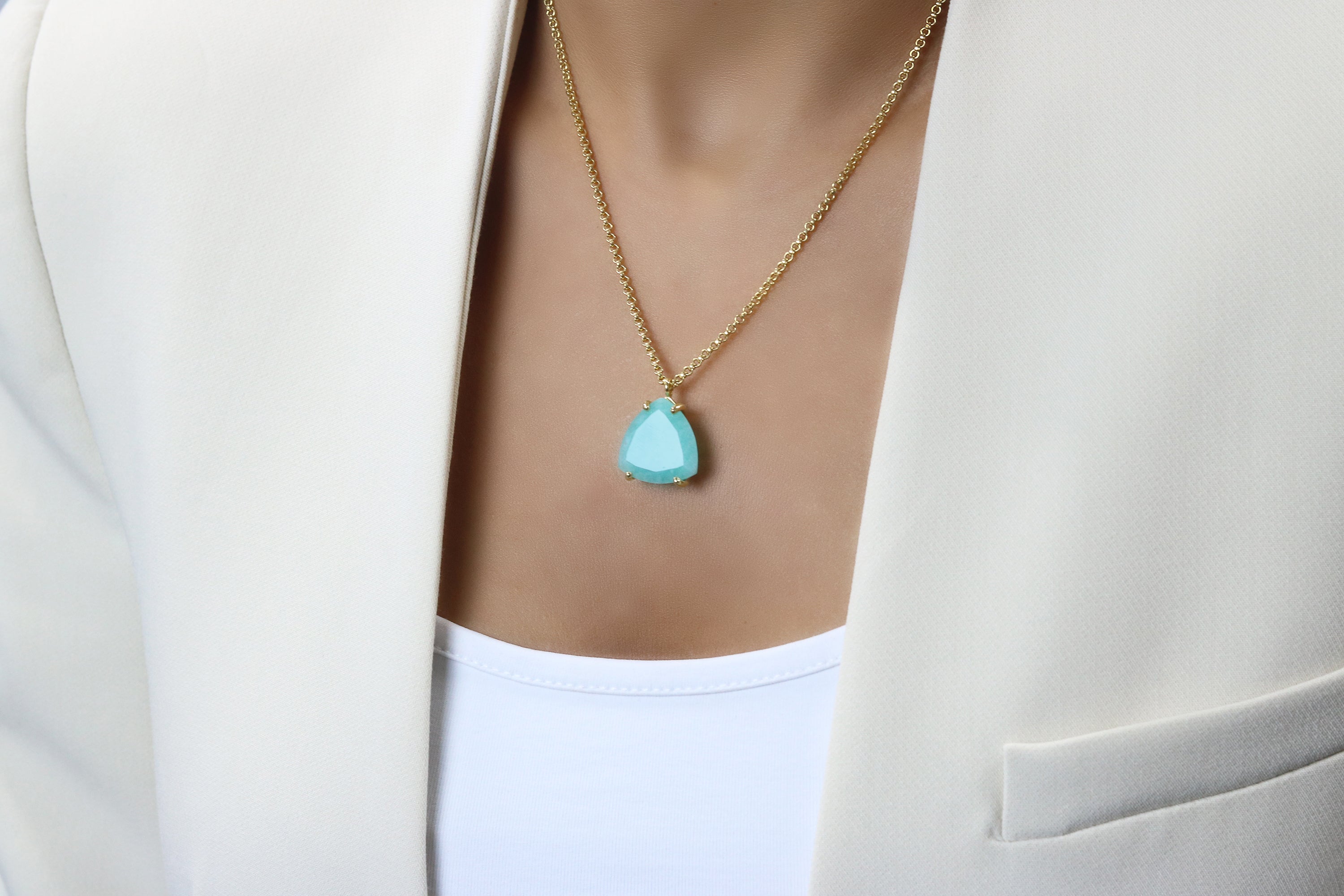 Trillion Amazonite Necklace in Sterling Silver necklaces Anemone Jewelry