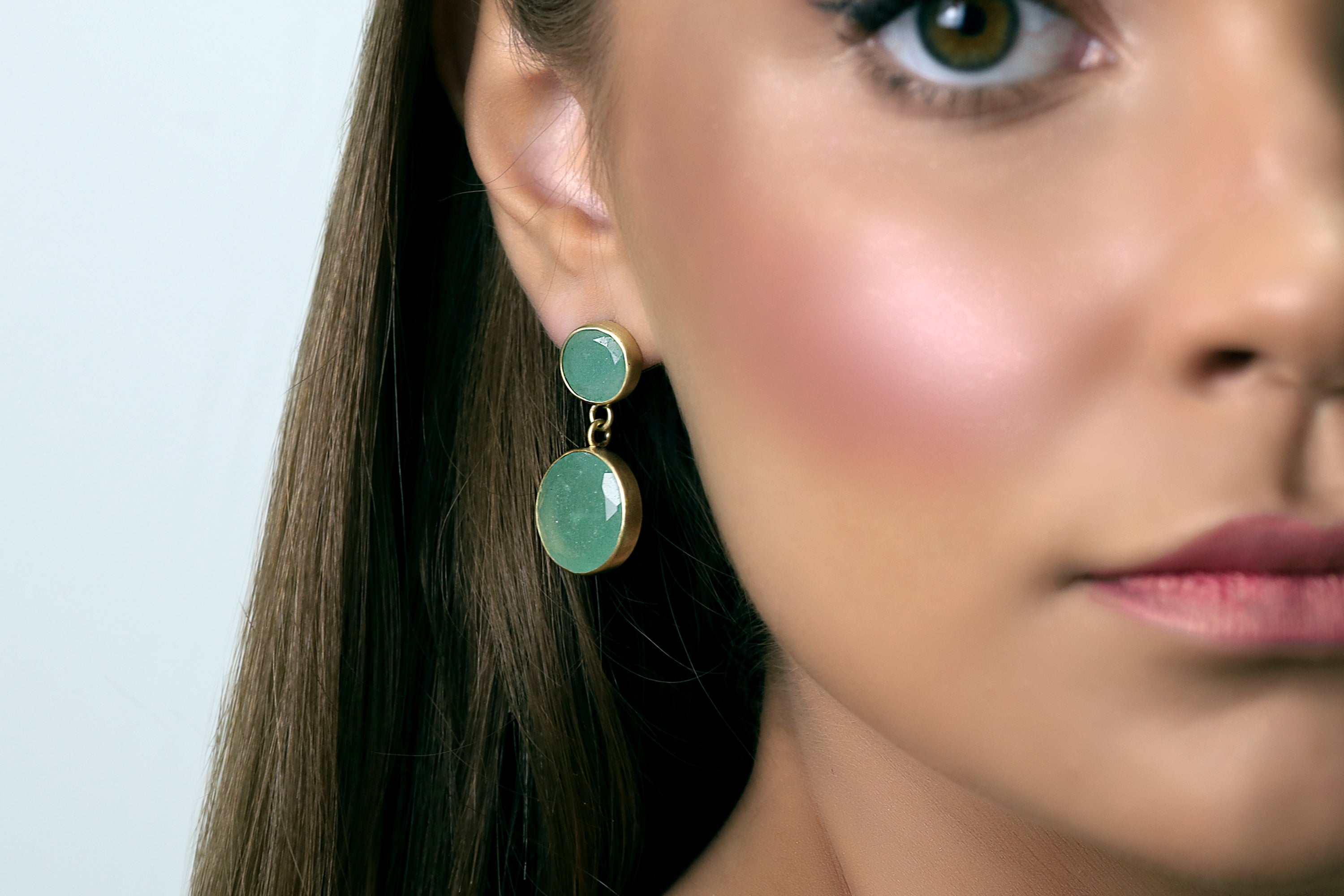 Gold Bezel Round Aventurine Earrings Earrings Anemone Limited