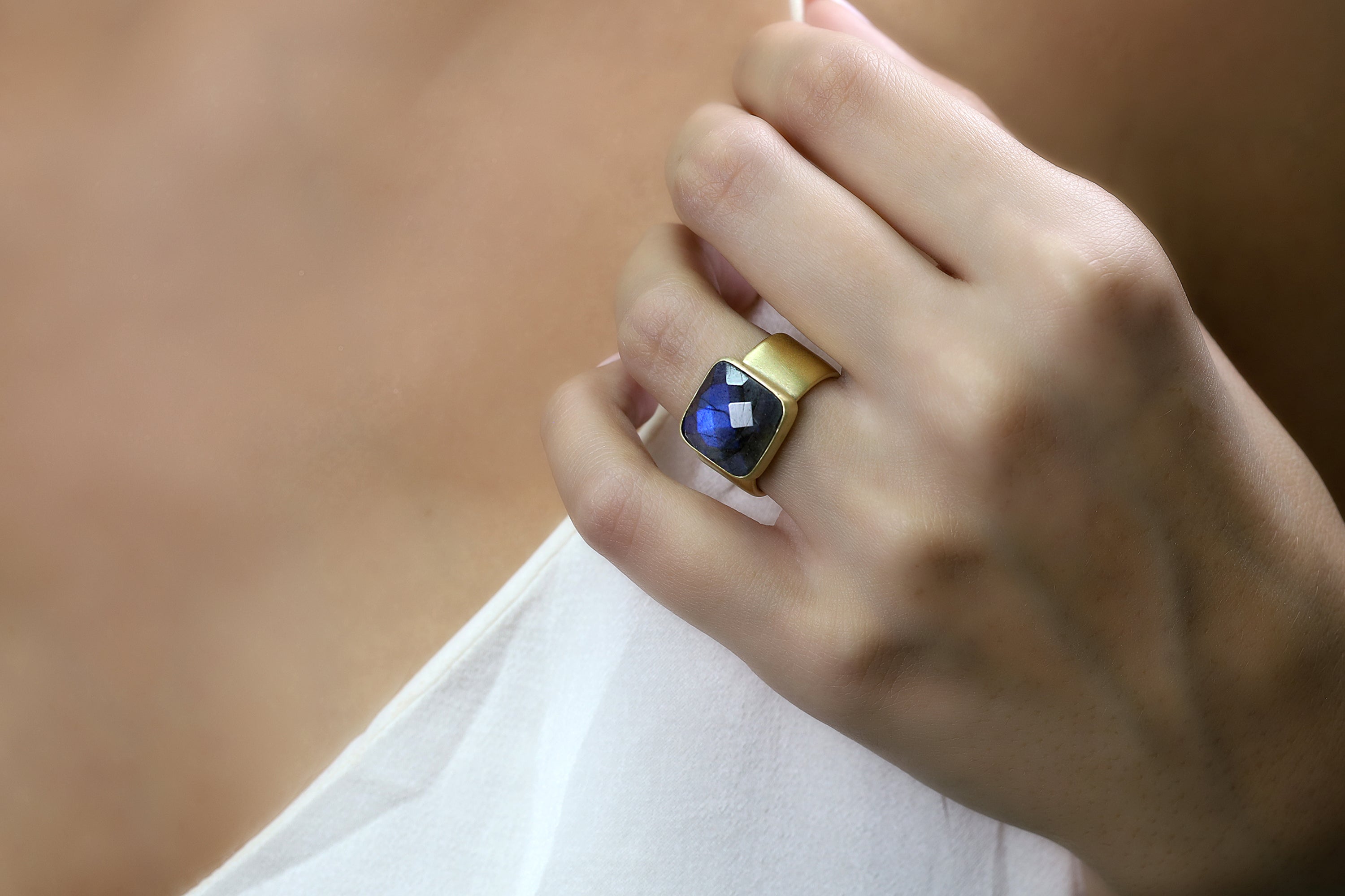 Thick Band Labradorite Square Gold Ring Rings Anemone Limited