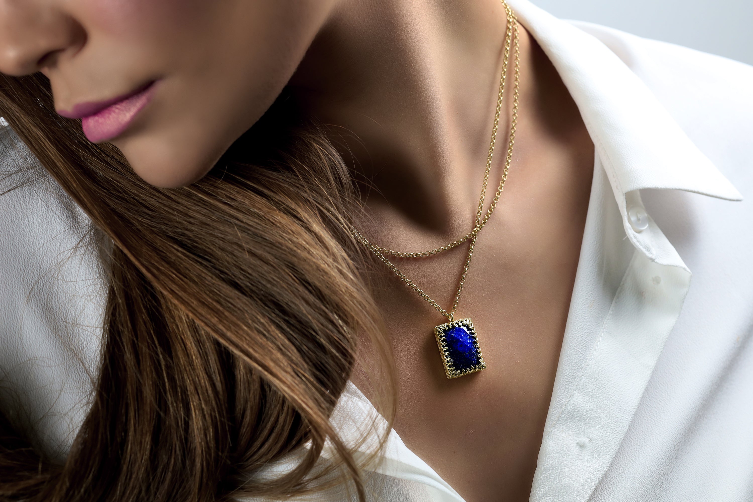Classic Lapis Lazuli Necklace in 14k Yellow Gold necklaces Anemone Jewelry