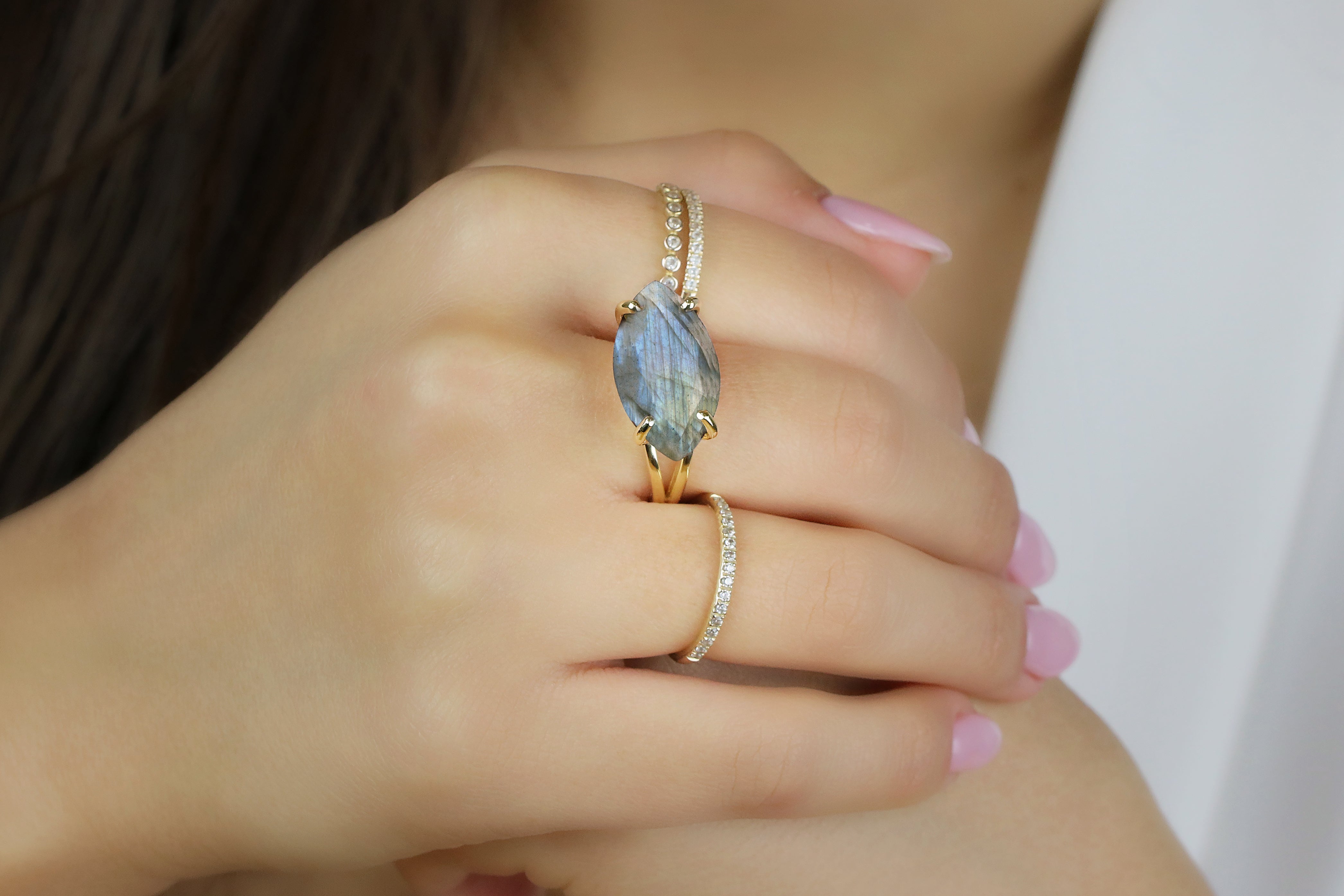 Unique Labradorite 14k Gold Cocktail Ring Rings Anemone Jewelry