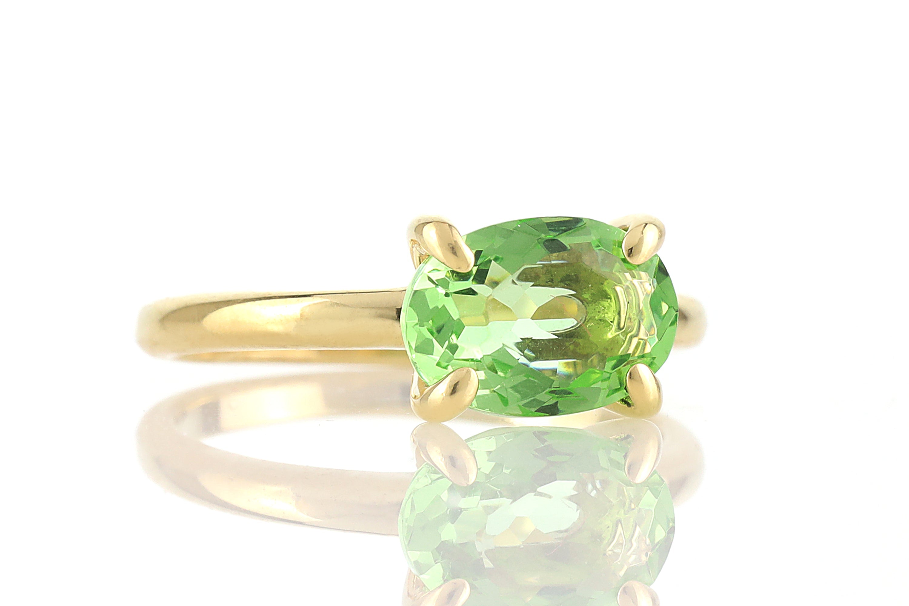 Green Tourmaline Solitaire Ring in 14k Gold Rings Anemone Unique