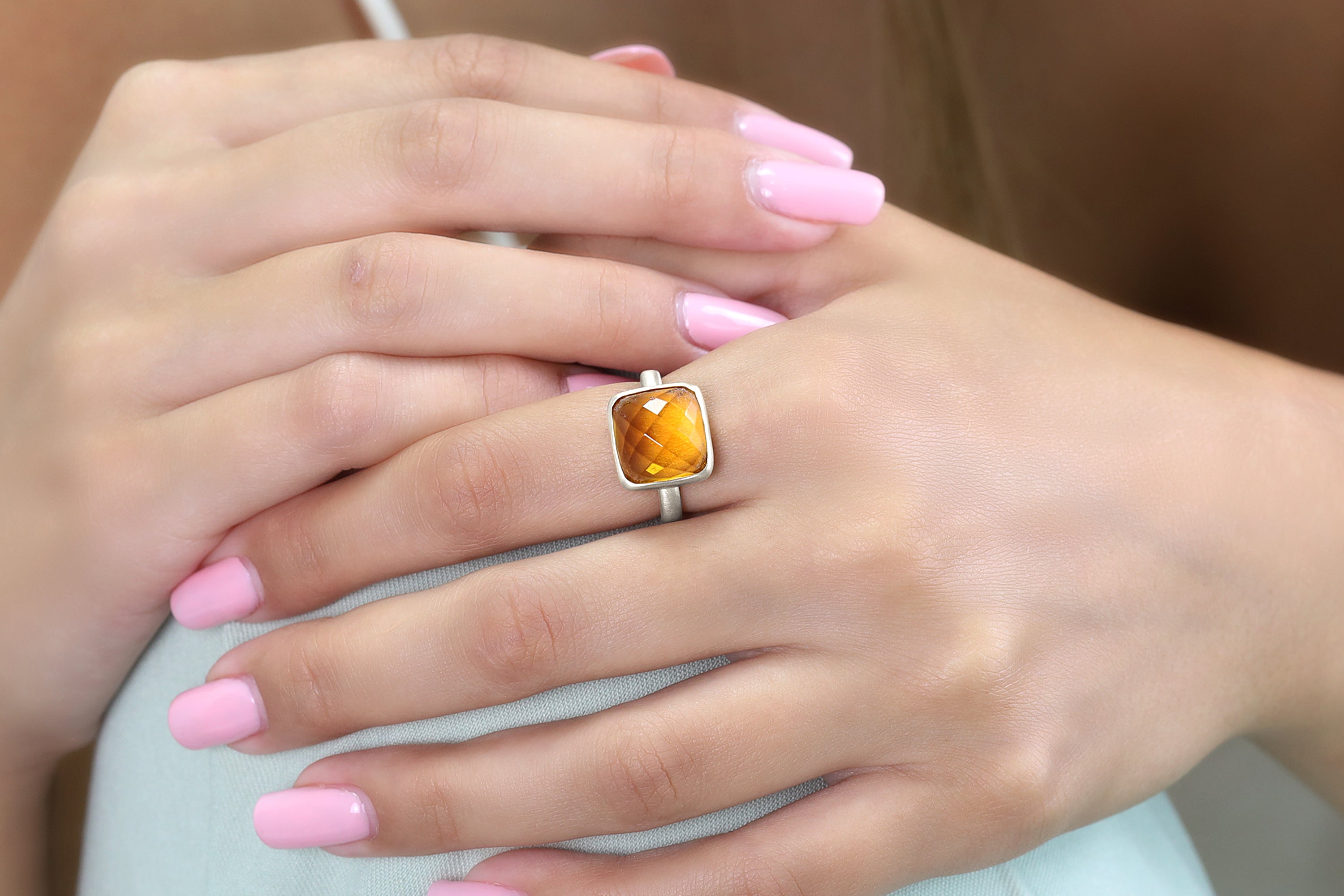 14k Gold Square Bezel Citrine Ring Rings Anemone Limited