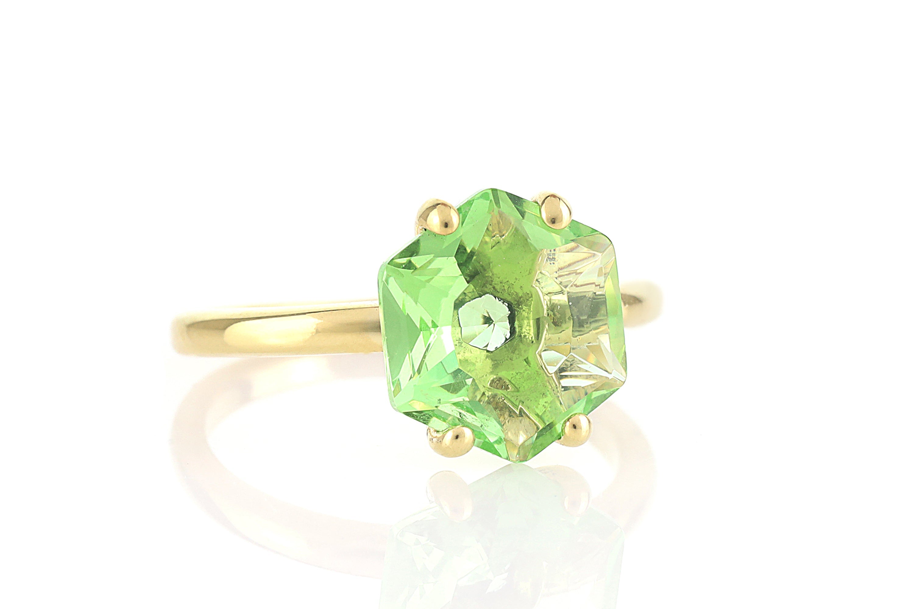 Hexagon Cut Green Tourmaline Solitaire Ring Rings Anemone Unique