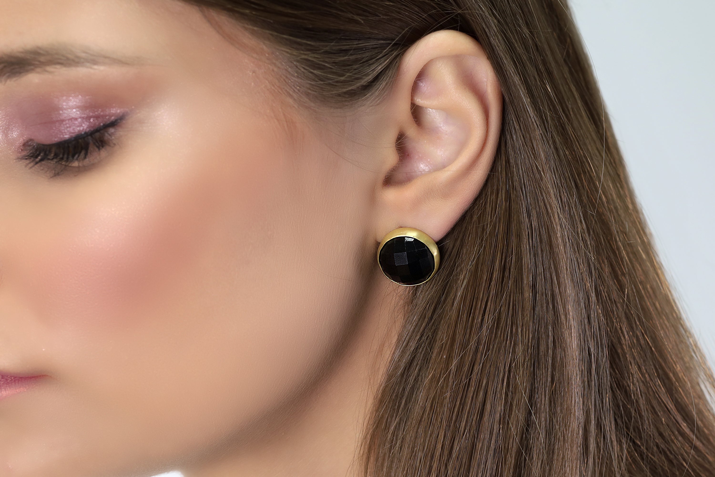 Round Black Onyx Gold Bezel Earrings Earrings Anemone Limited