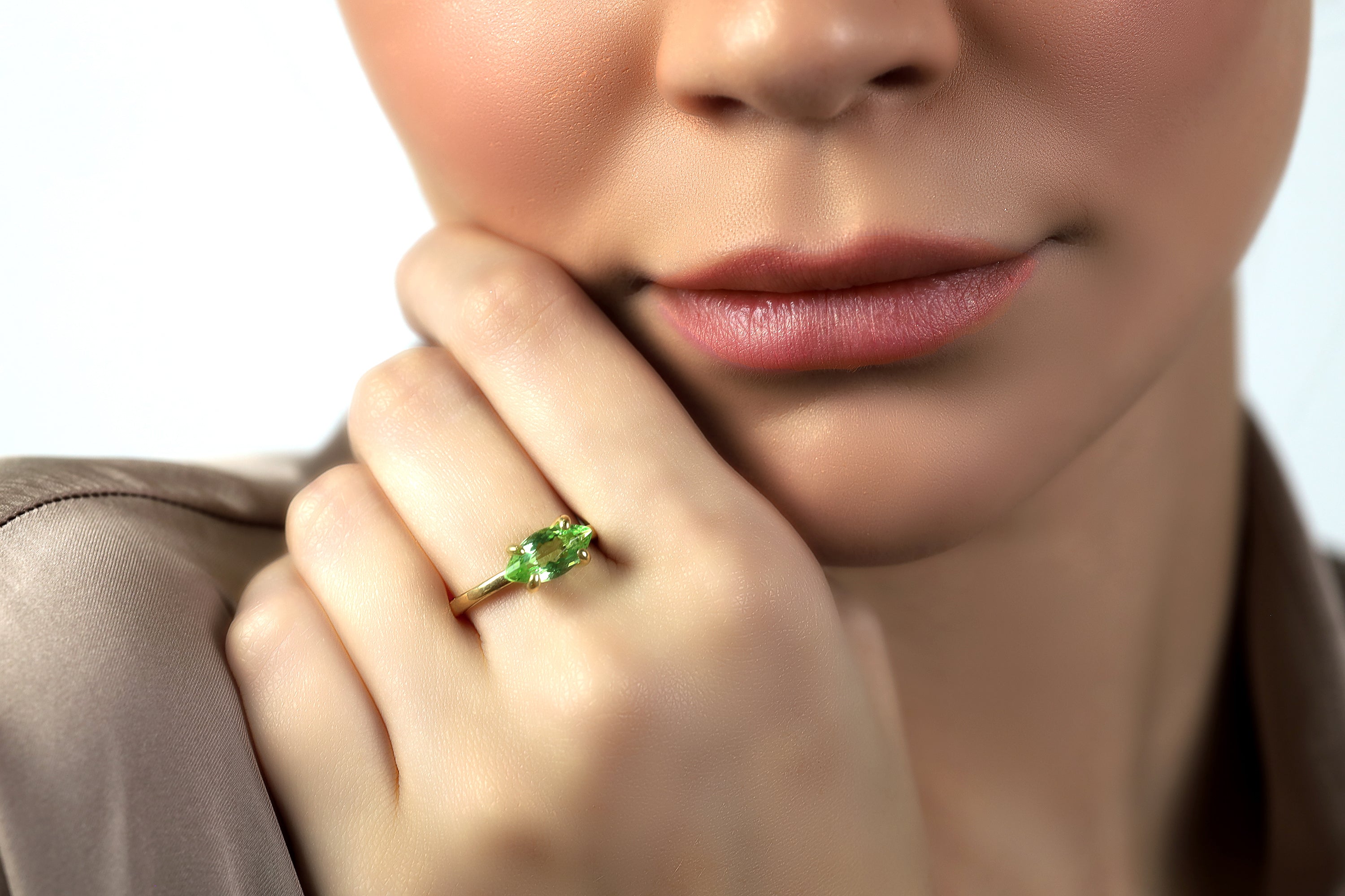 Gold Green Tourmaline Marquise Solitaire Ring Rings Anemone Unique