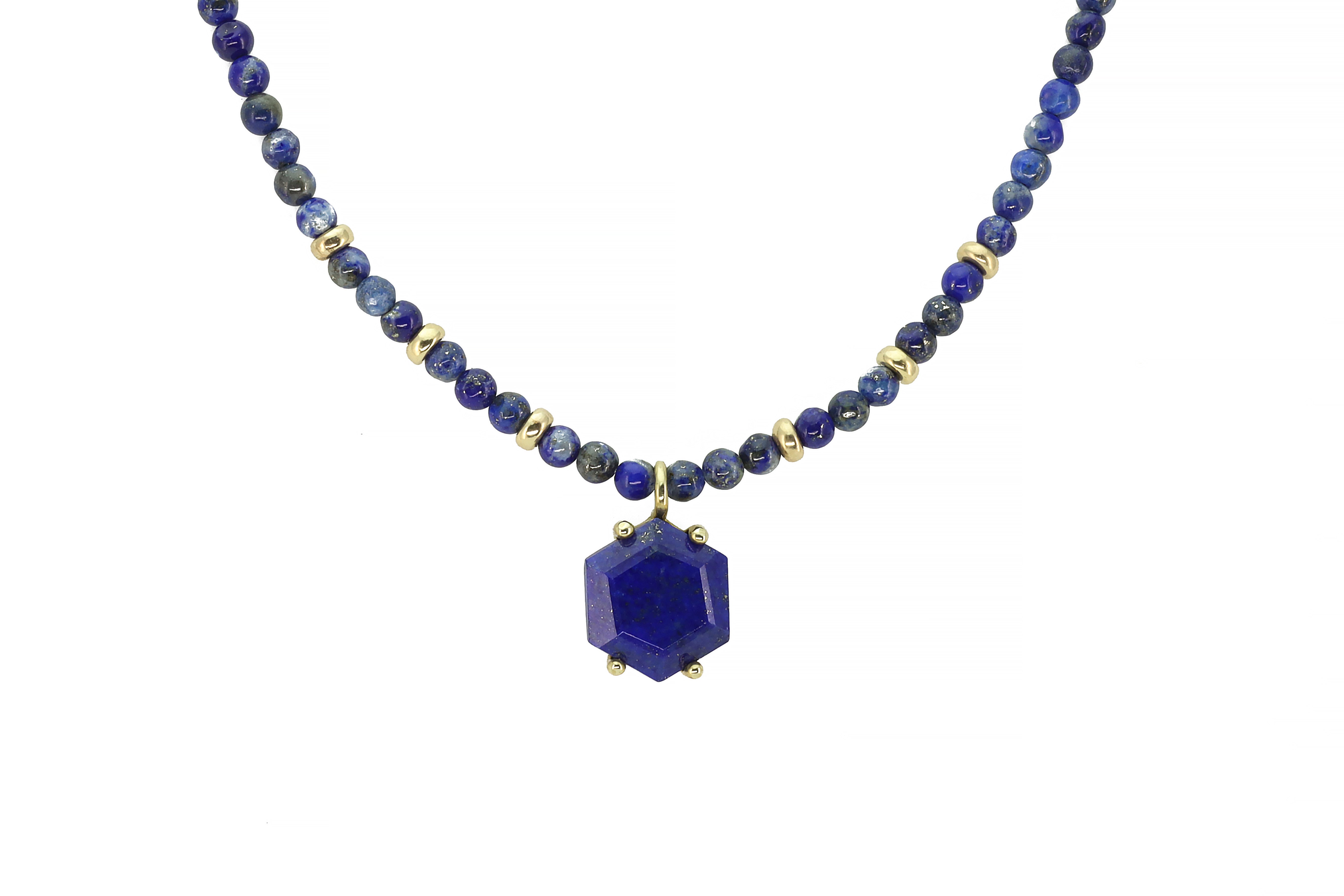 Lapis Lazuli Pendant Beaded Gold Necklace necklaces Anemone Jewelry