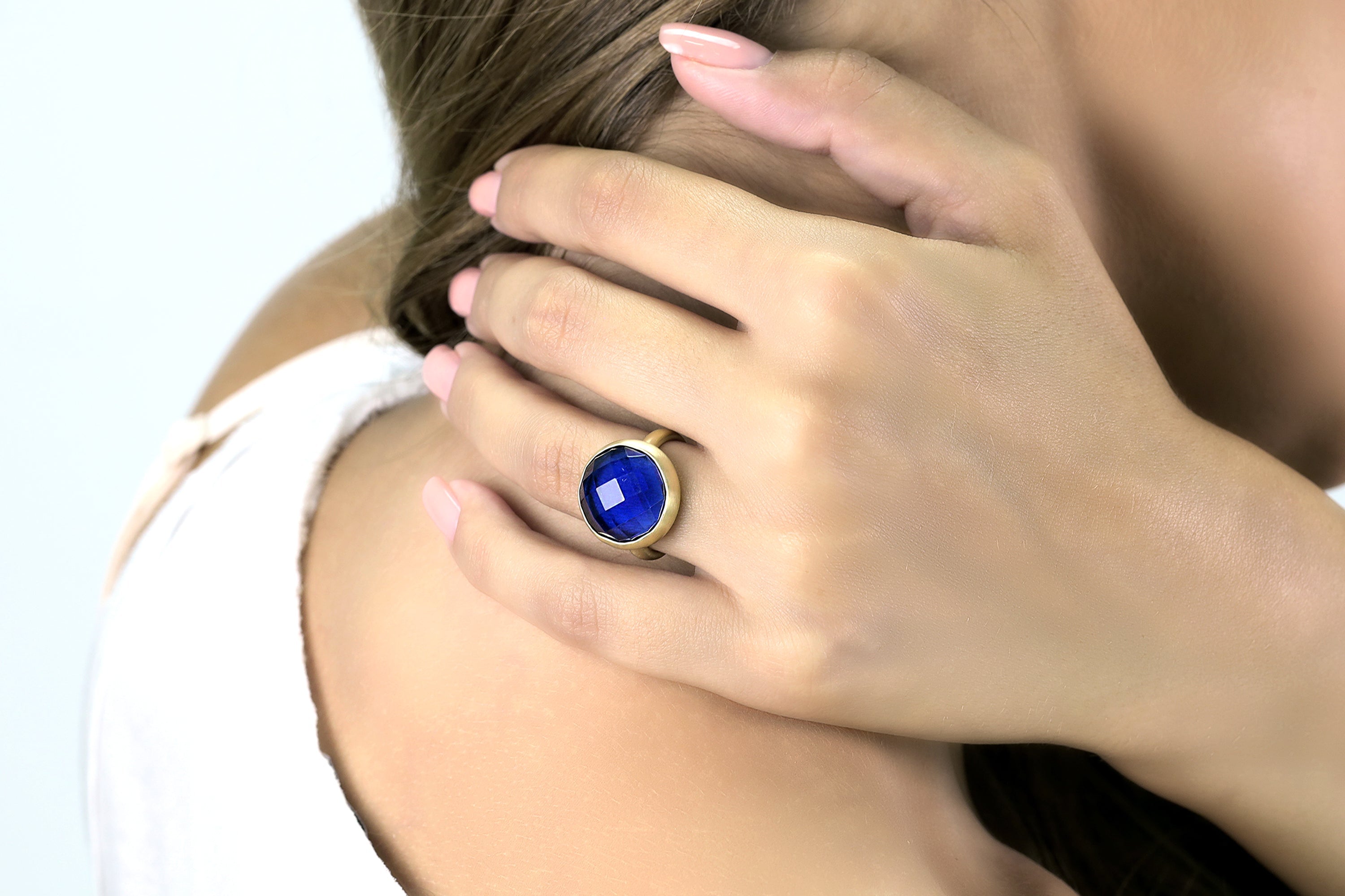 16mm Round Sapphire Bezel Set Gold Ring Rings Anemone Limited