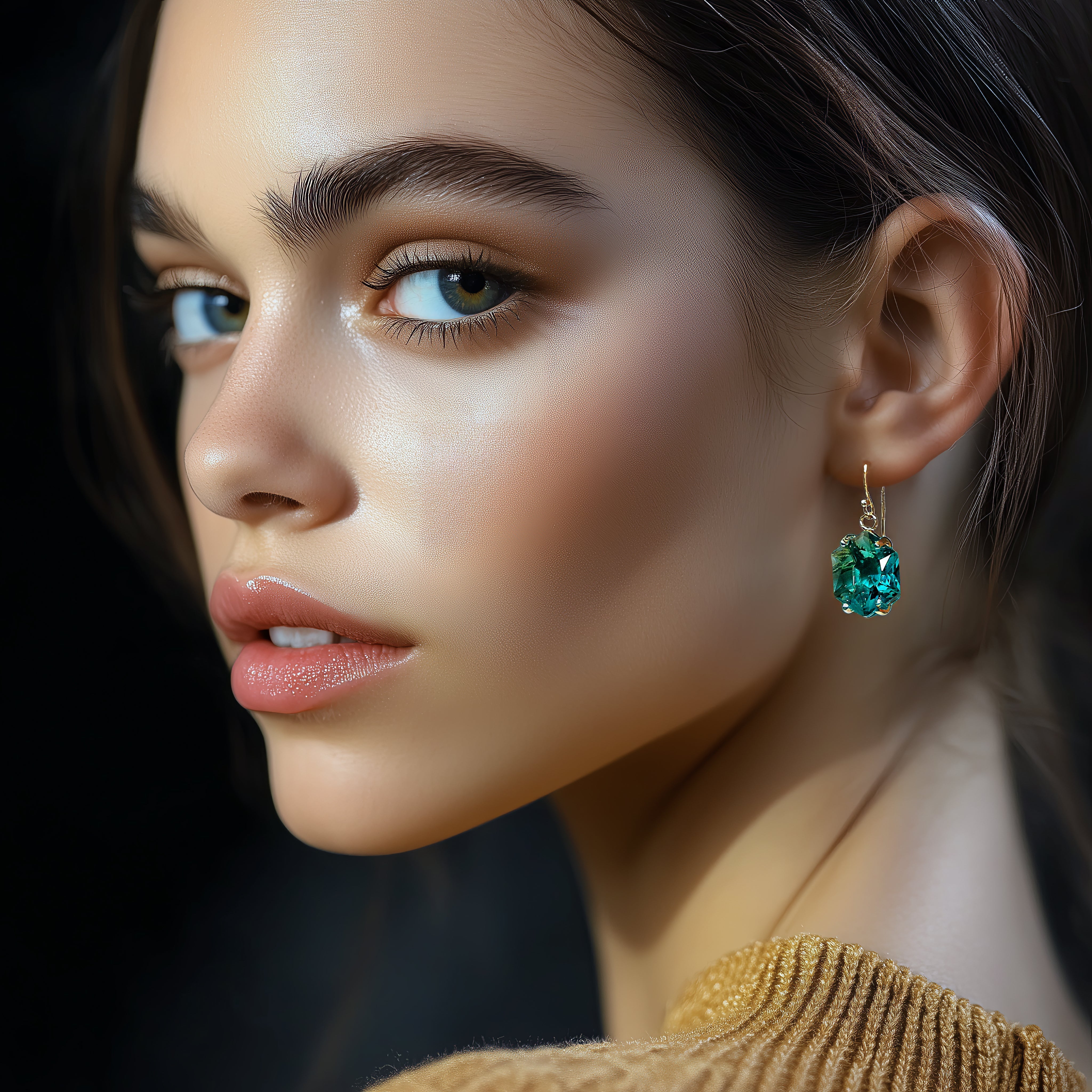 Gold Hexagon Cut Blue Tourmaline Dangle Earrings Earrings Anemone Jewelry