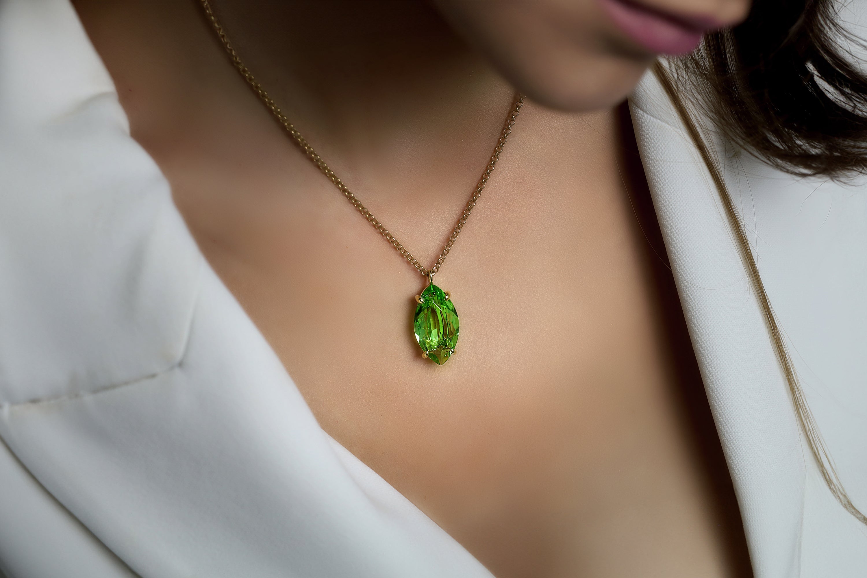 14k Gold Prong Marquise Cut Tourmaline Necklace necklaces Anemone Jewelry