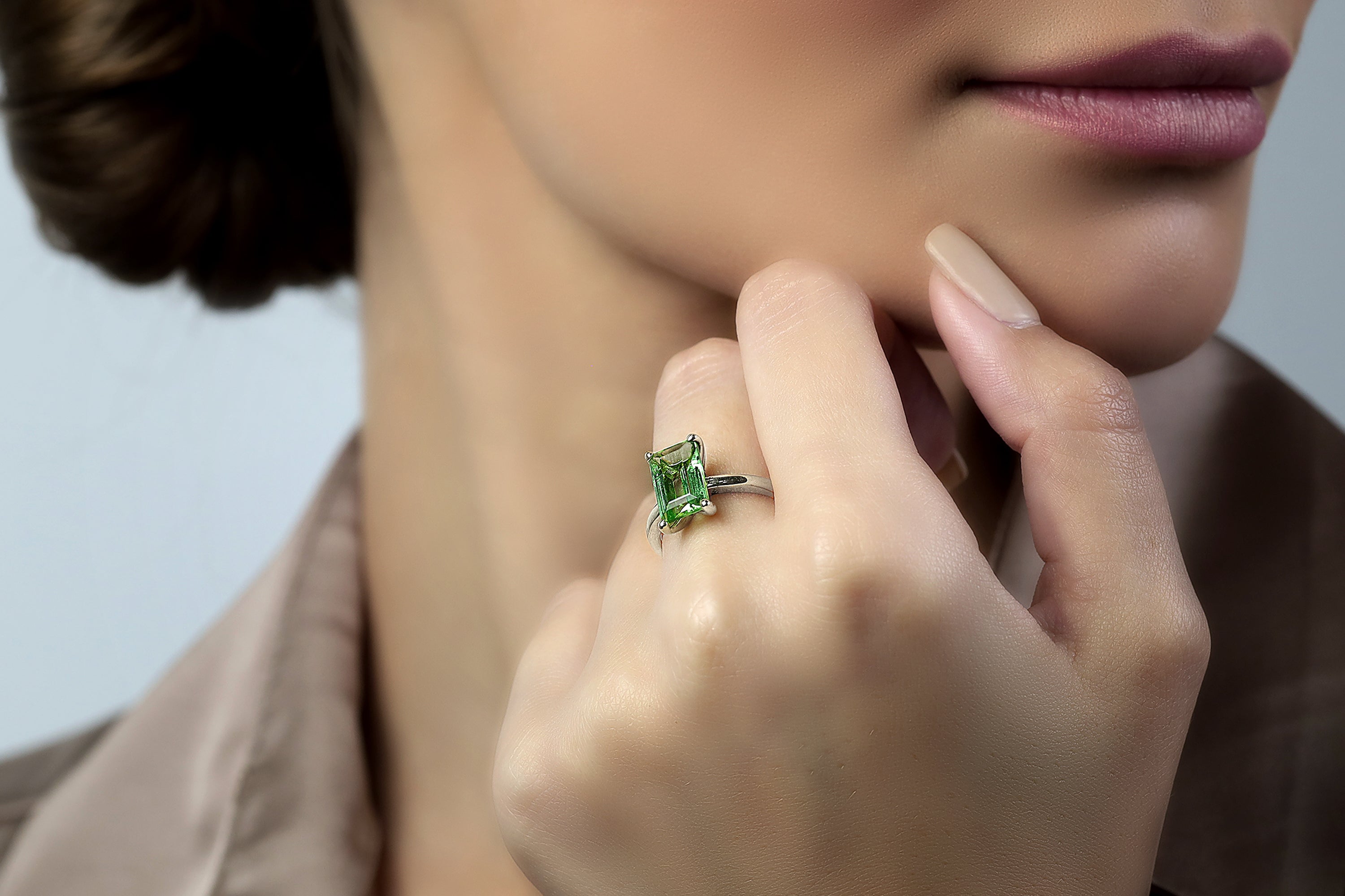 Rectangle Solitaire Green Tourmaline Gold Ring Rings Anemone Unique