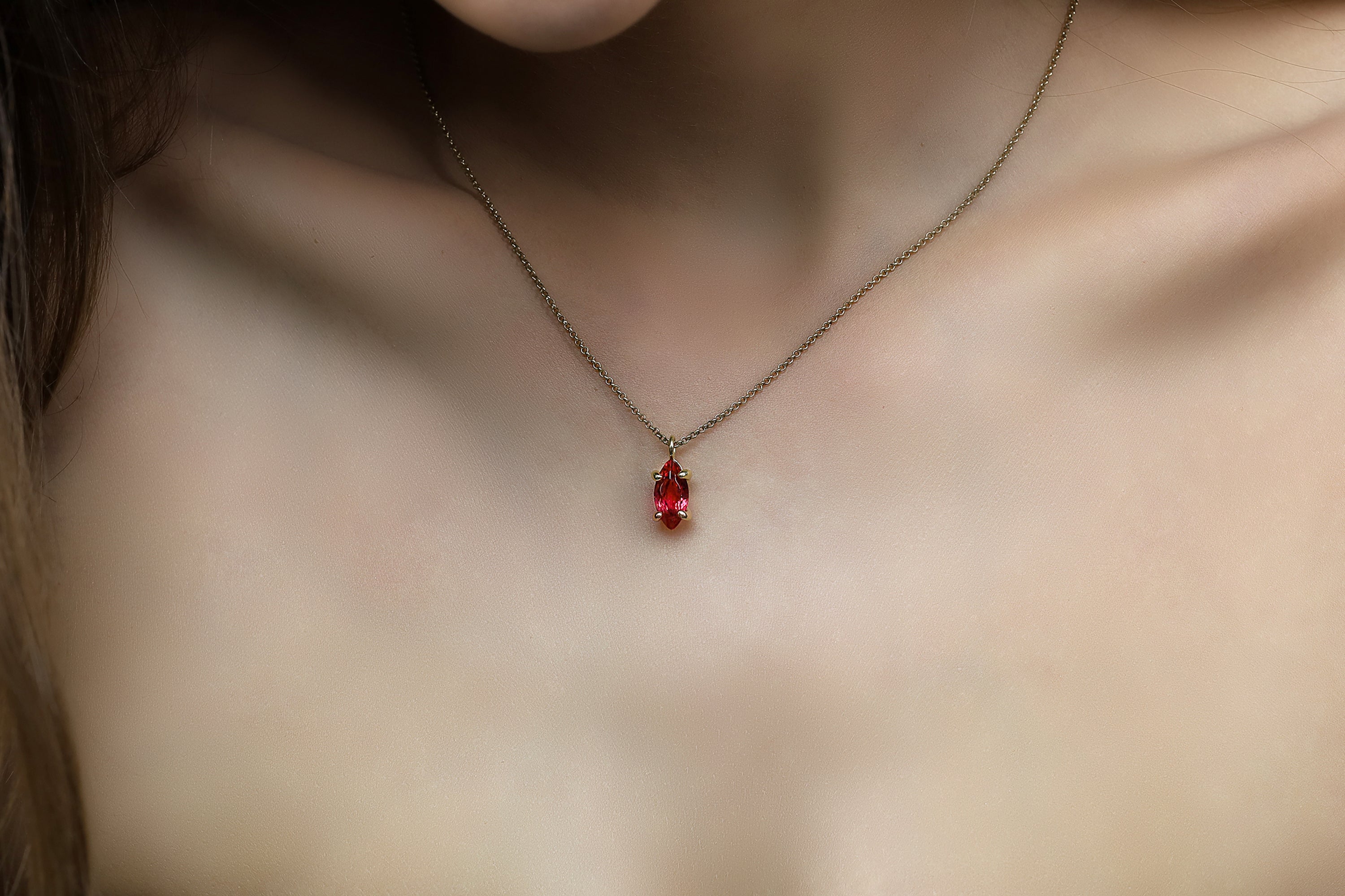 Marquise Cut Pink Tourmaline Pendant Gold Necklace necklaces Anemone Unique