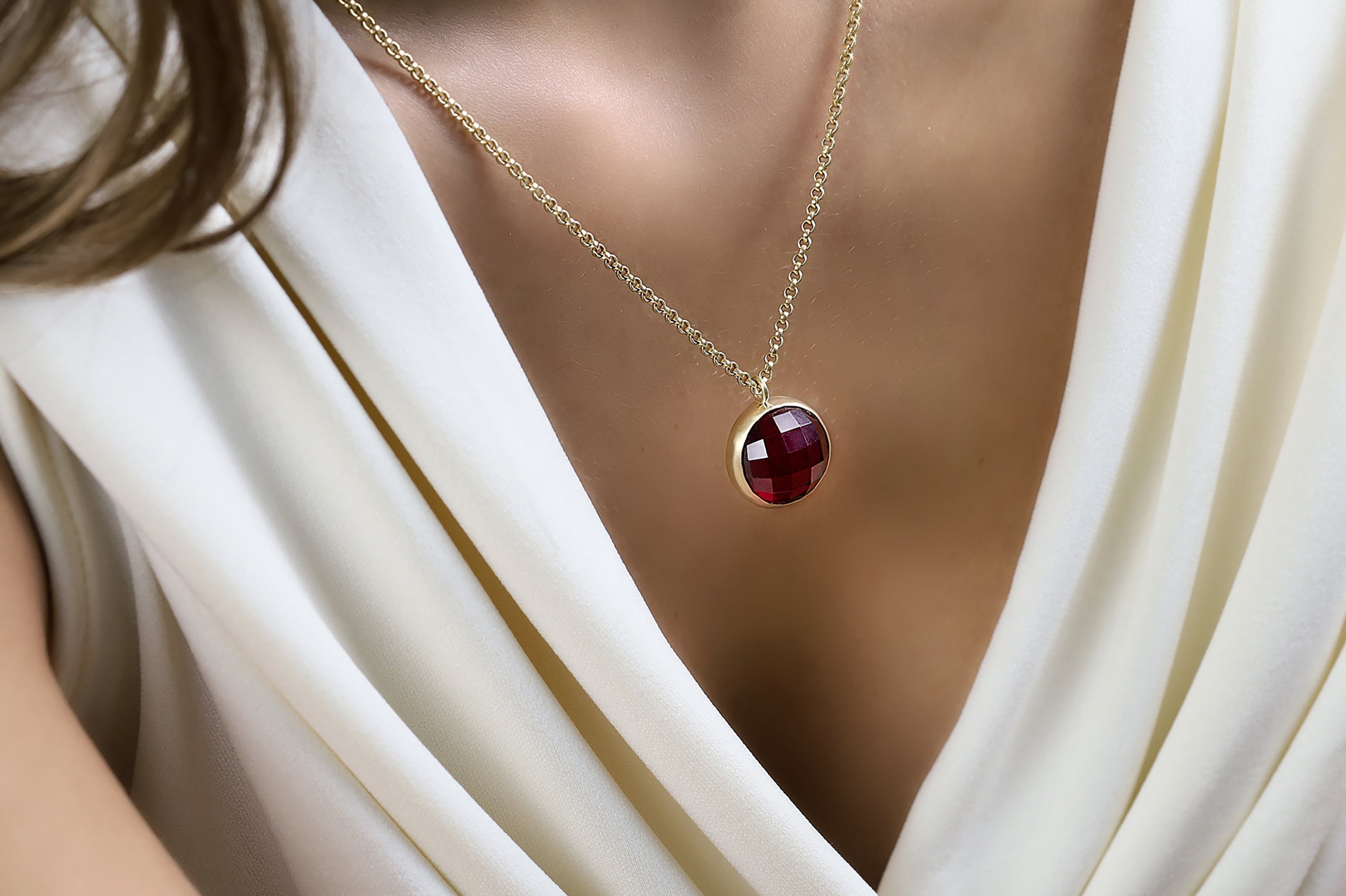 Garnet Bezel Pendant Gold Necklace necklaces Anemone Limited