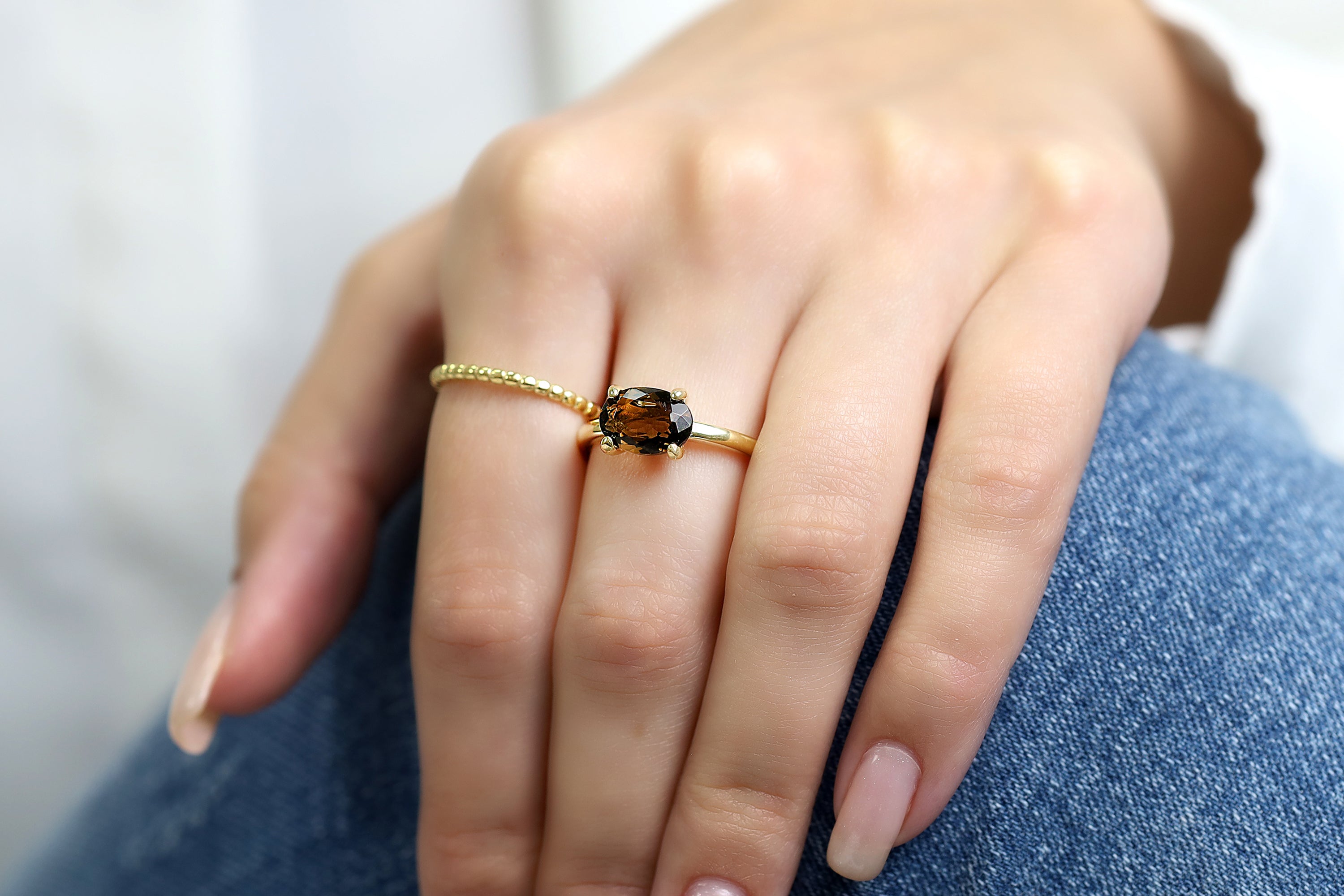 Oval Smoky Quartz 14k Gold-filled Ring Rings Anemone Unique