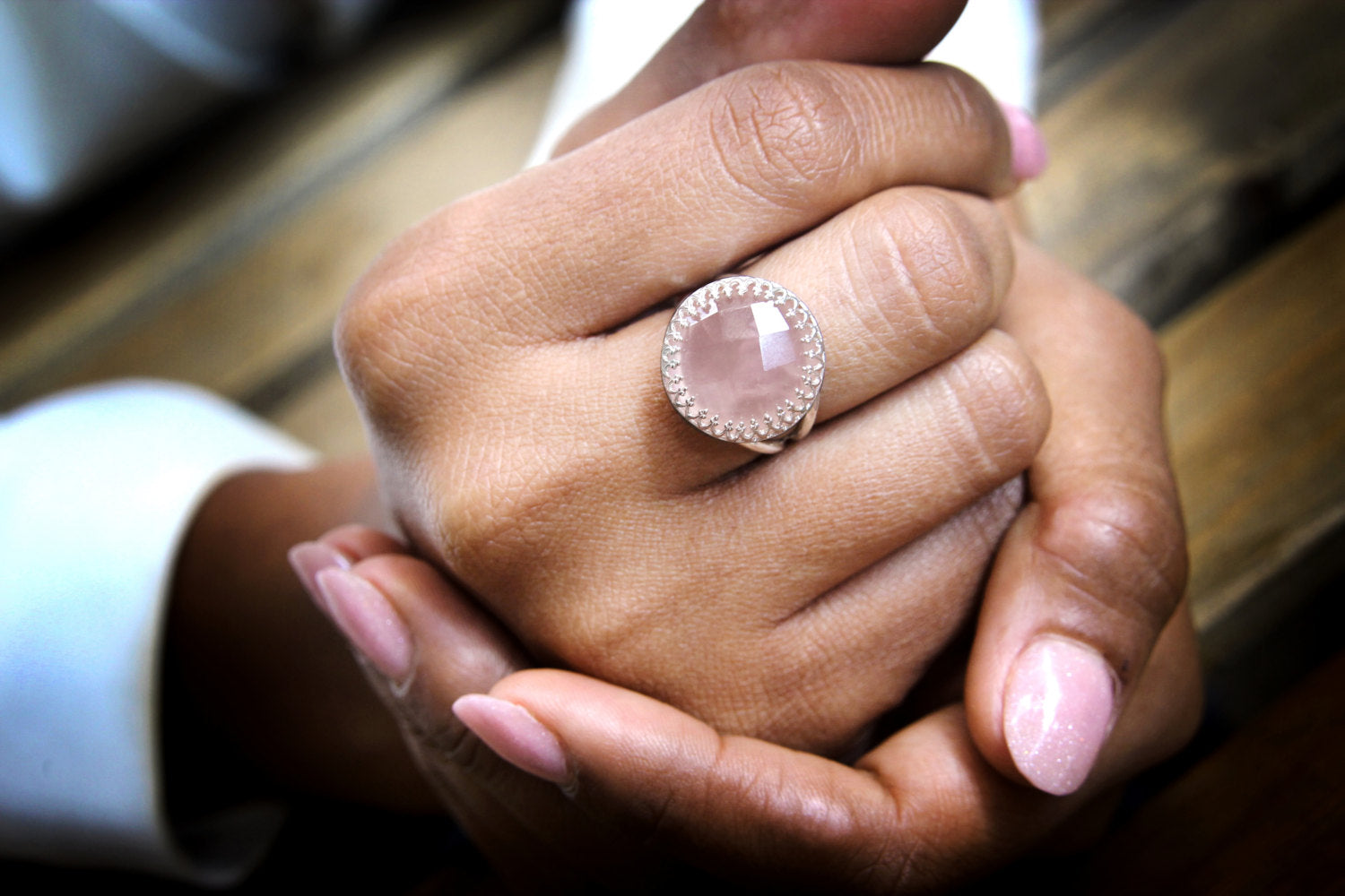 Lovely Rose Quartz Ring in Sterling Silver Rings Anemone Jewelry