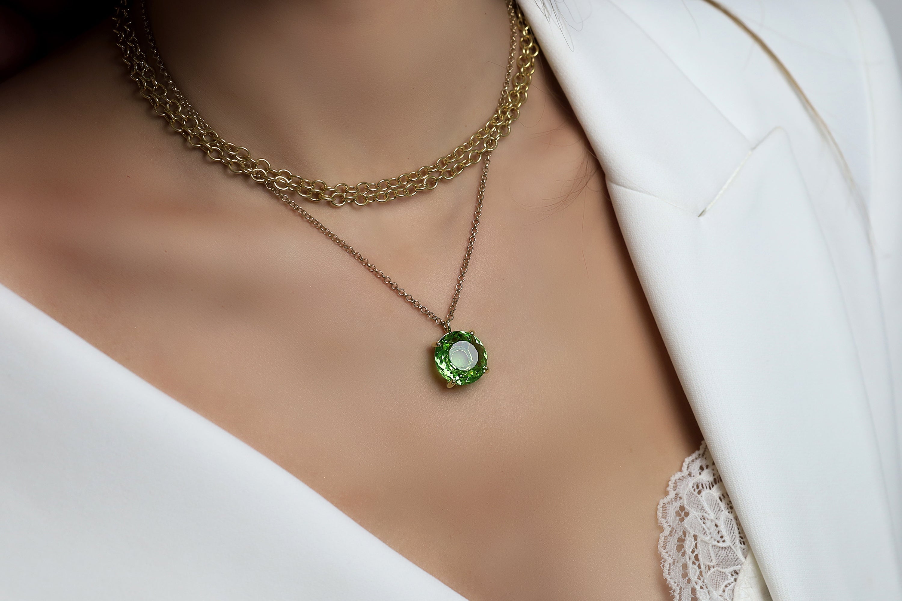Round Cut Green Tourmaline Pendant Gold Necklace necklaces Anemone Jewelry