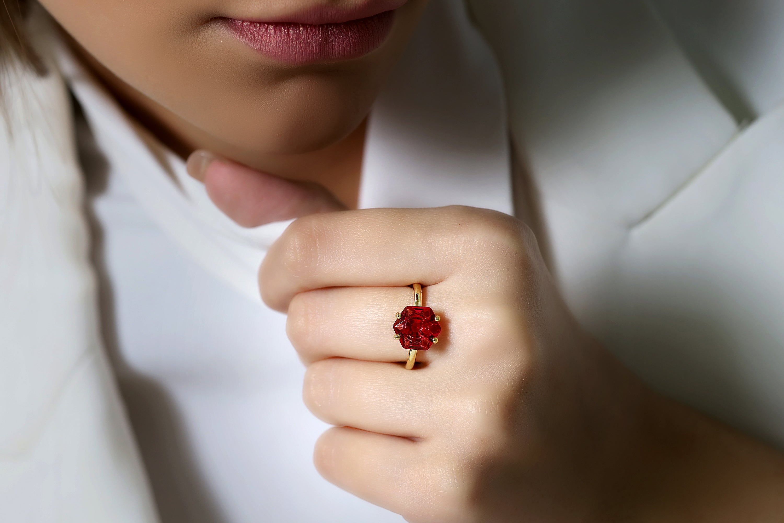 Hexagon Cut Pink Tourmaline Gold Ring Rings Anemone Unique