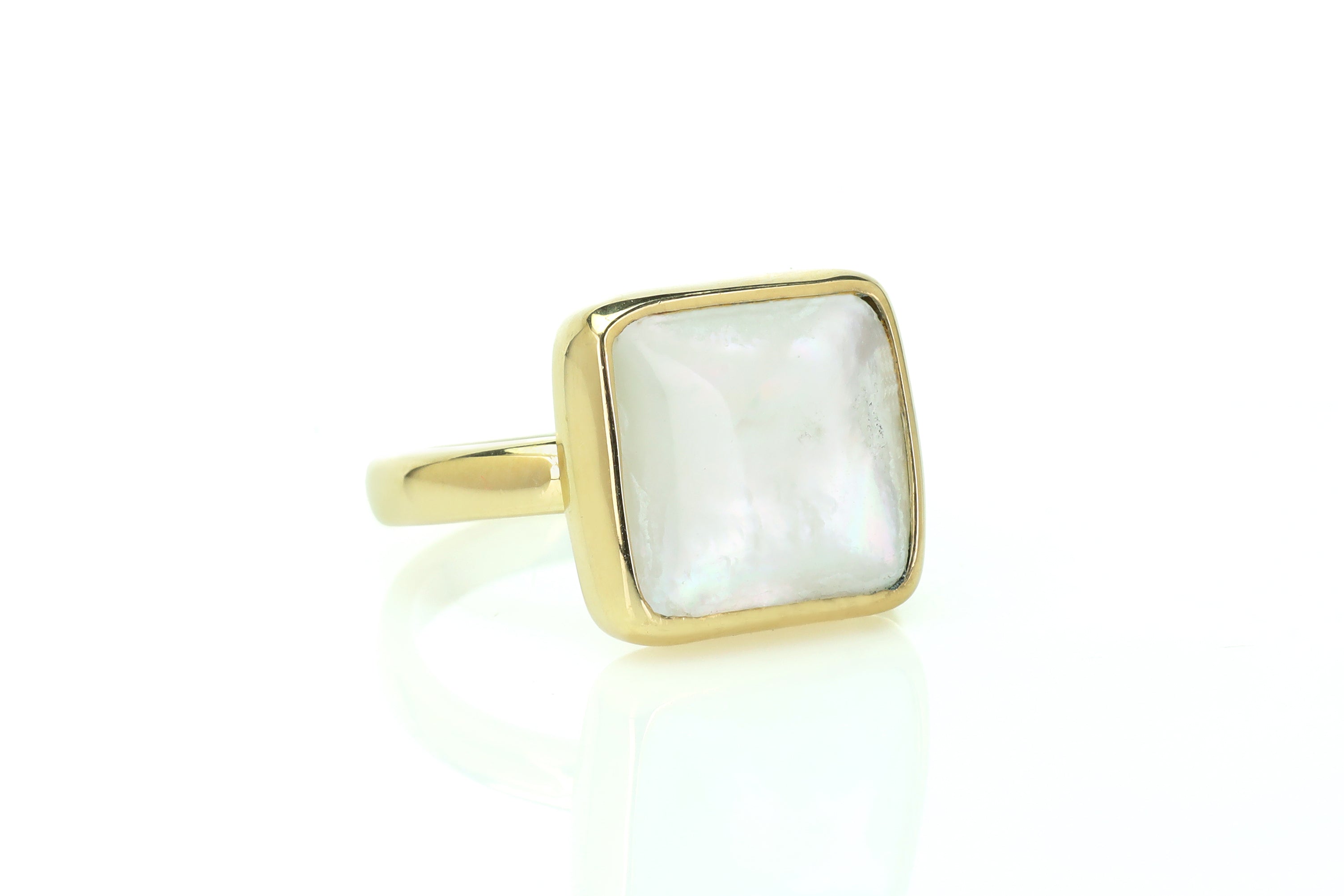 Square Mother of Pearl Bezel Set Stacking Gold Ring Rings Anemone Limited
