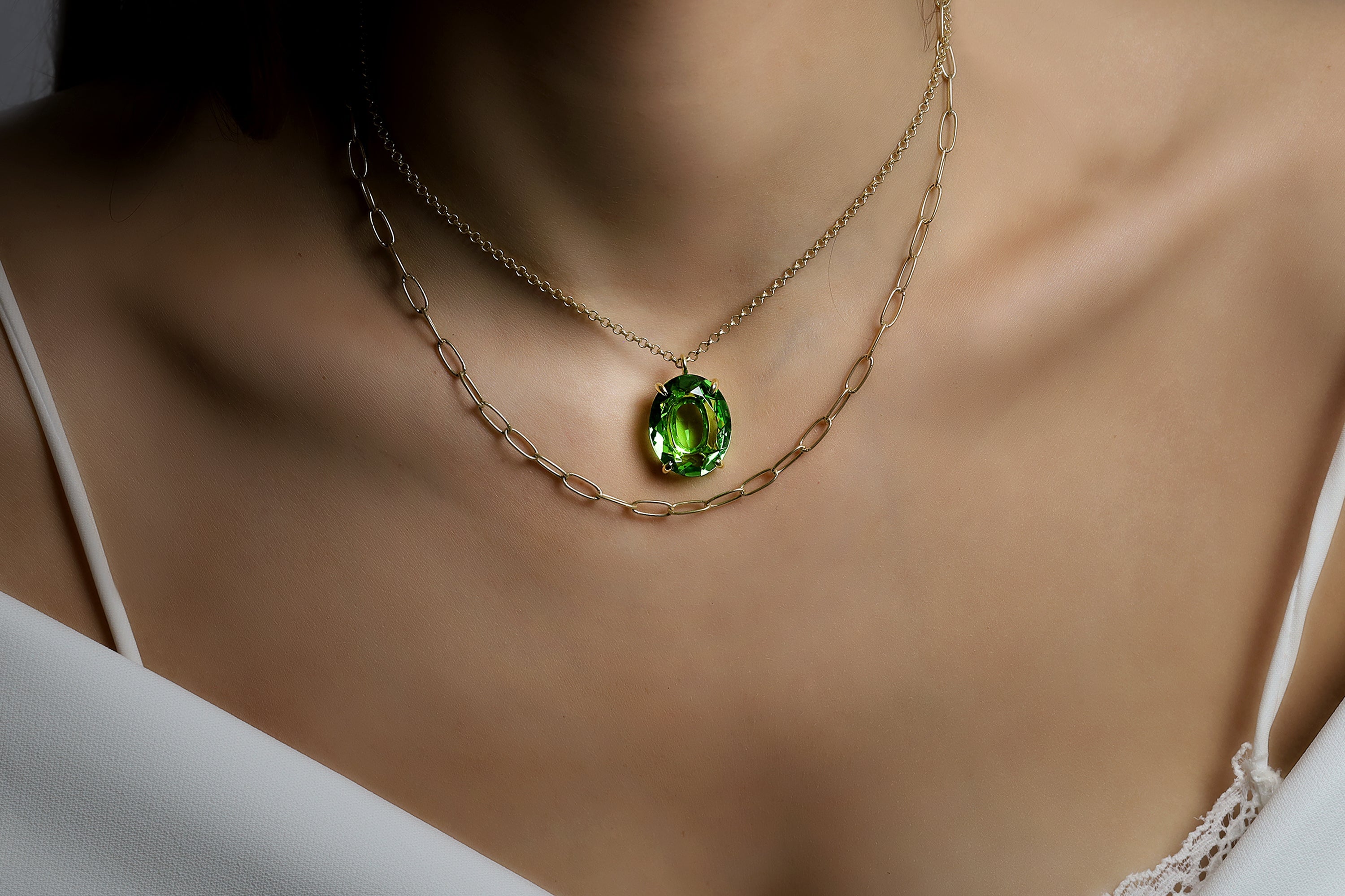 14k Gold Filled Oval Cut Green Tourmaline Necklace necklaces Anemone Jewelry