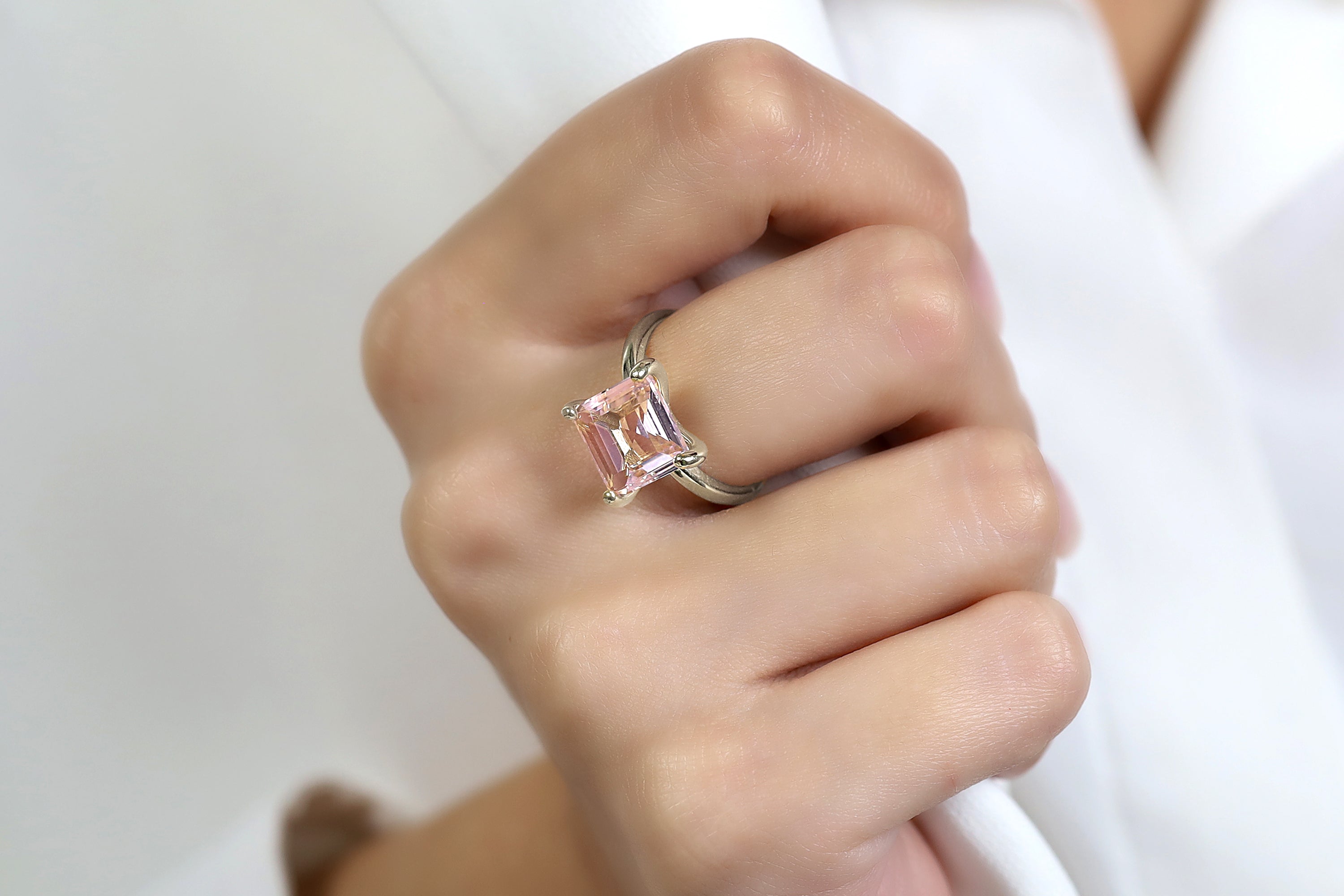 Lustrous Rose Quartz Ring in 14k Gold Rings Anemone Unique